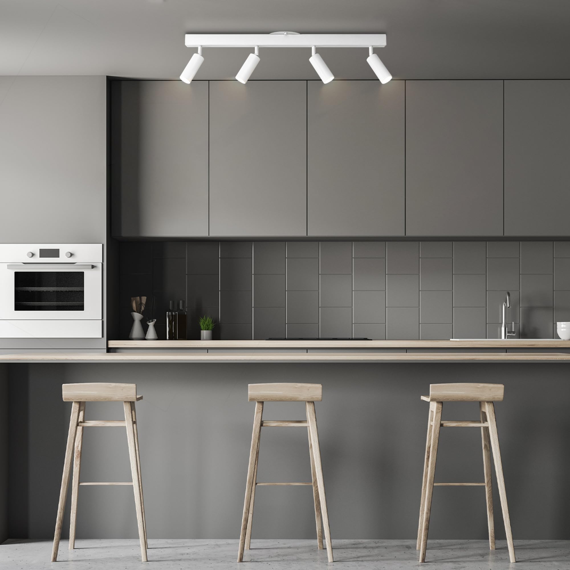 Globe Electric 64000120 28'' 4-Light Led Integrated Track Lighting, Matte White, Pivoting Track Heads, 37 W, 1600 Lumens, 3000 K