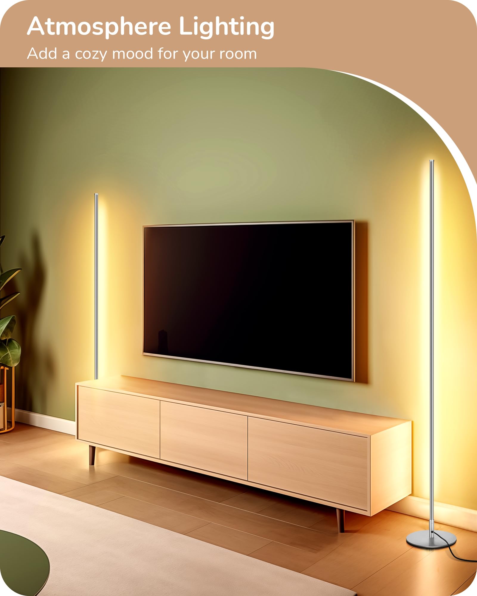 Edishine Led Corner Floor Lamp With Remote, 57.5&quot; Dimmable Slim Mood Light, Silver