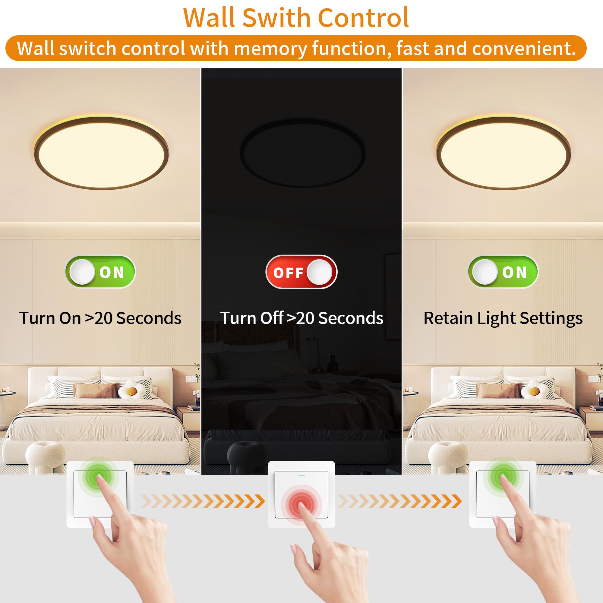 UprizeP Flush Mount Ceiling Light 11in LED, 1800K Nightlight & 3000-6500K Dimmable, Black, Model SK1039