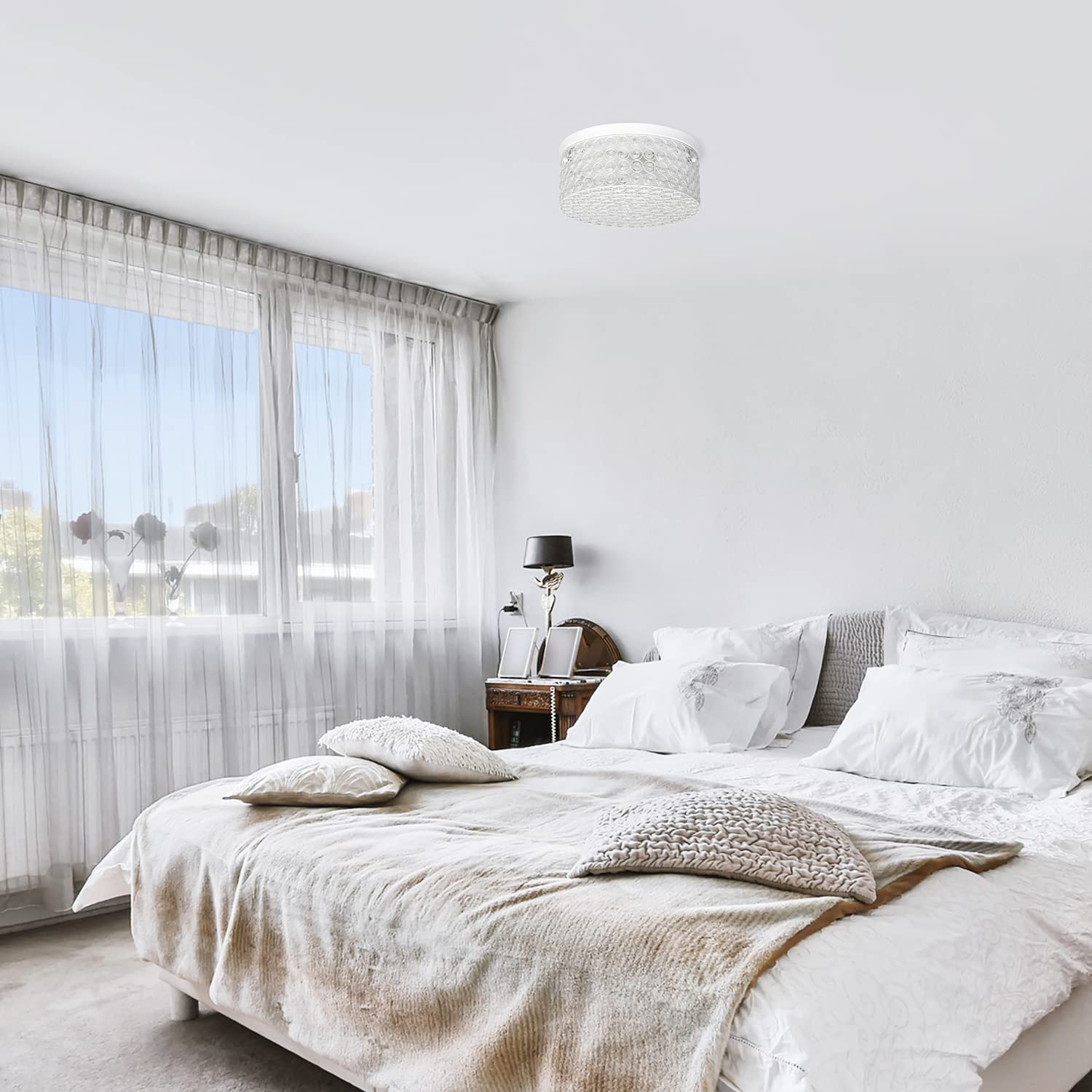 LALIA HOME Glam 2 Light Flush Mount, Glass, 12 Inch, White, Model LHM-2003-WH