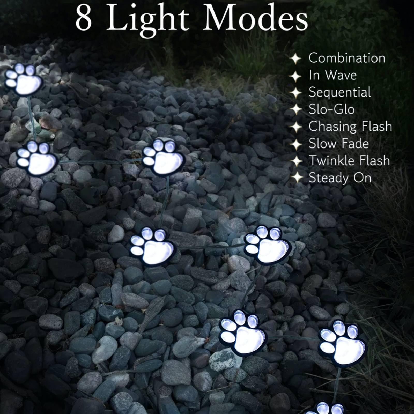 Blunem Paw Print Solar Lights - Outdoor Garden Decoration Waterproof, Cat Dog Animal Lights (Set Of 4), Pet Cemetery Solar Light