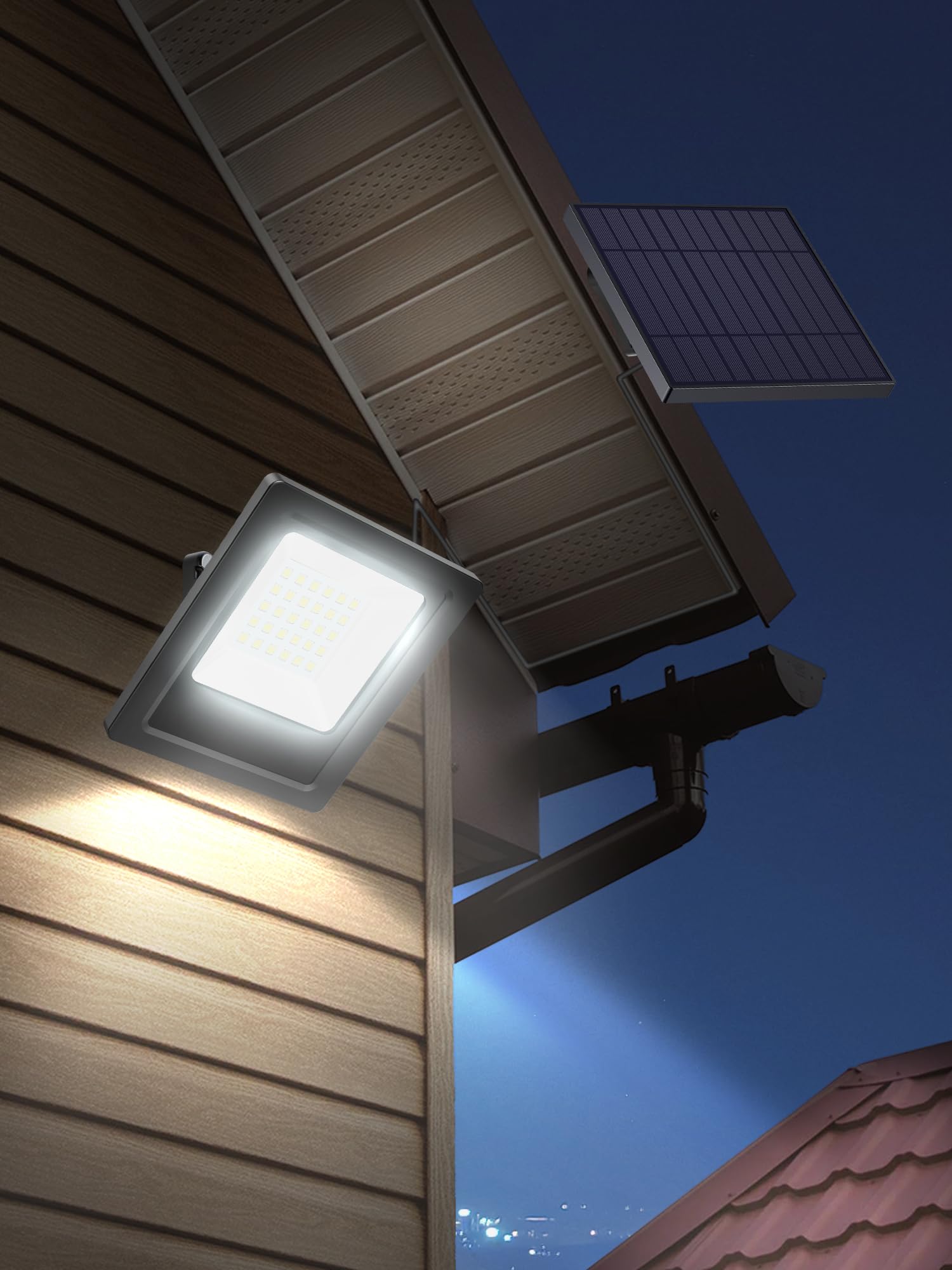 Lightonight Solar Lights Outdoor 6500K Cool White Solar Flood Lights, Waterproof Dusk To Dawn Solar Powered Security Spot Lights For Porch Patio Yard Garage 1 Pack