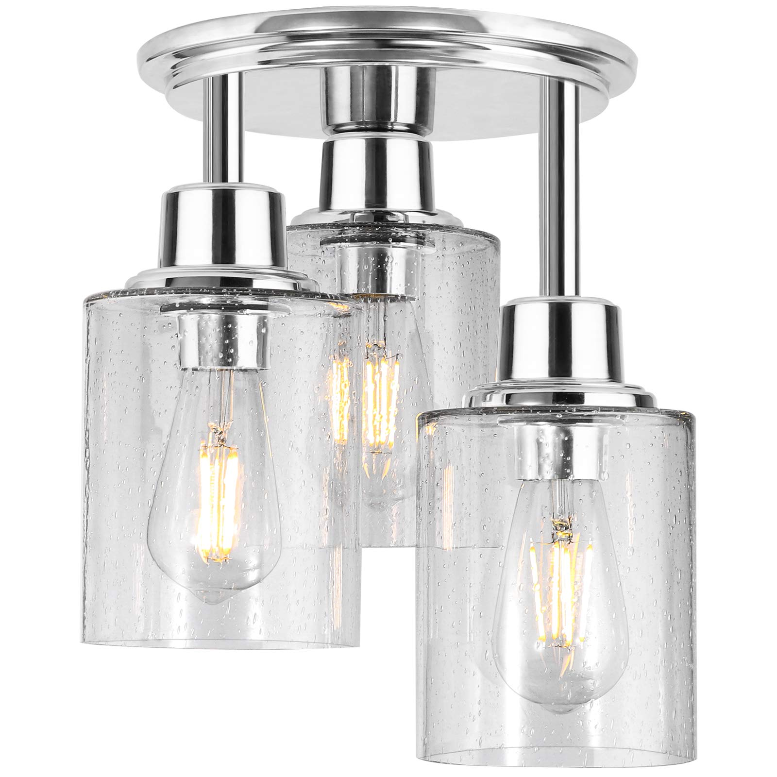 ROTTOGOON Semi Flush Mount Ceiling Light, 3-Light, Electroplating Chrome, Clear Seeded Glass Shade, Model RO-Ceiling Light-Electroplating Chrome