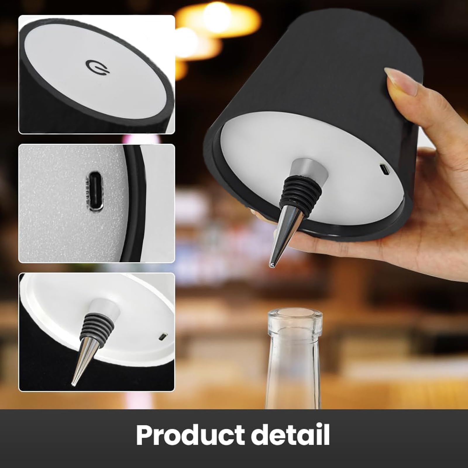 zmiao Wireless Bottle Lamp, Portable LED Touch Table Lamp, Rechargeable, 3 Light Modes, Orange
