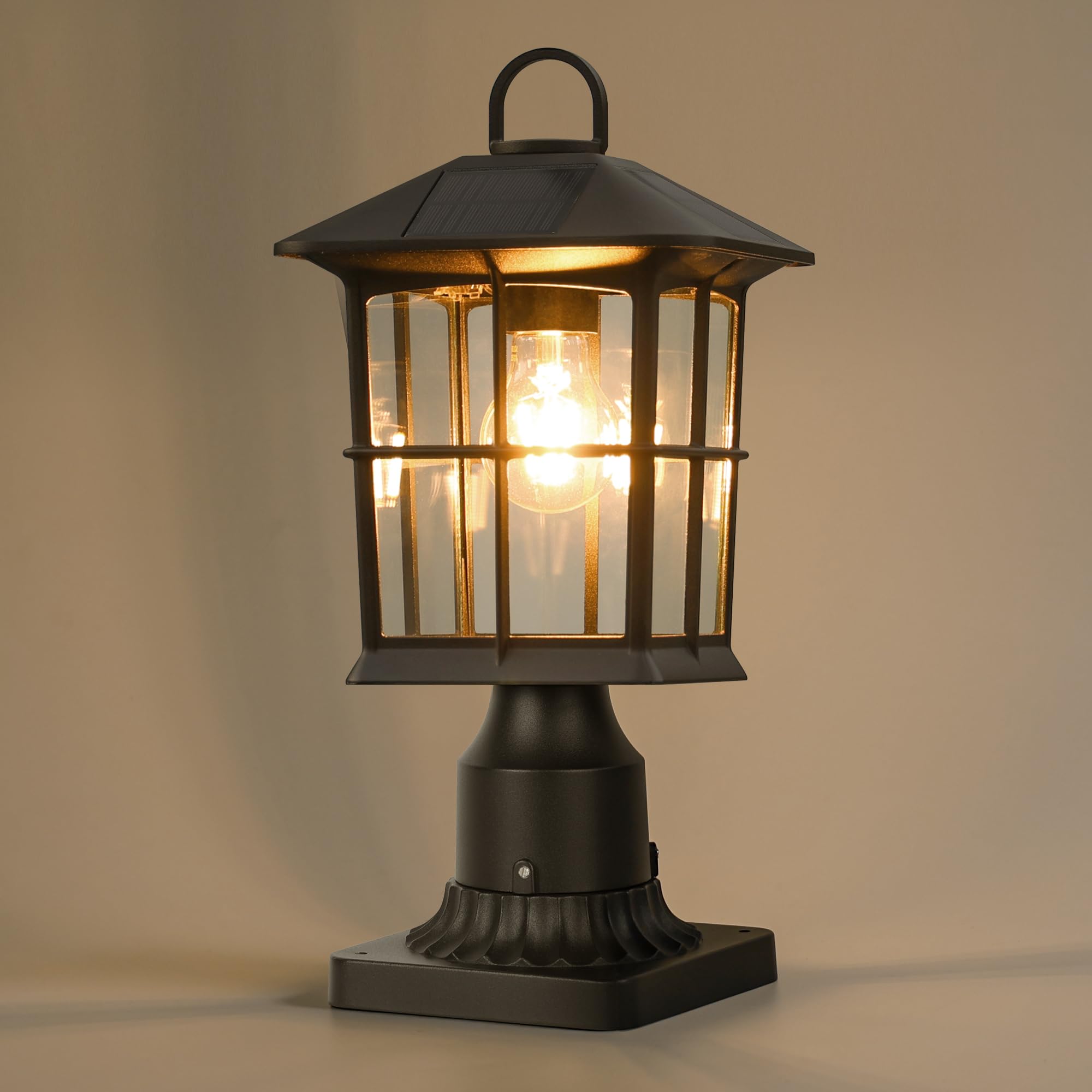 LUTEC Outdoor Solar Lamp Post Light with Pier Mount Base  Dusk to Dawn Waterproof Post Light Fixtures  Black Solar Powered Aluminum Lamp Post Lights for Outside