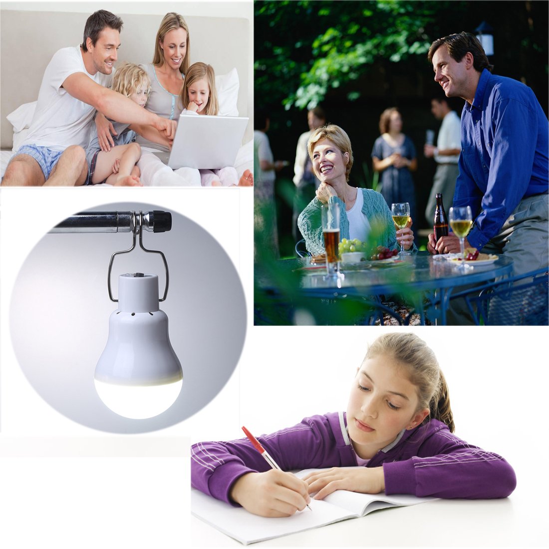ABZXT Solar Powered LED Bulb Lights, Portable, 350LM, Pack of 2, Plastic
