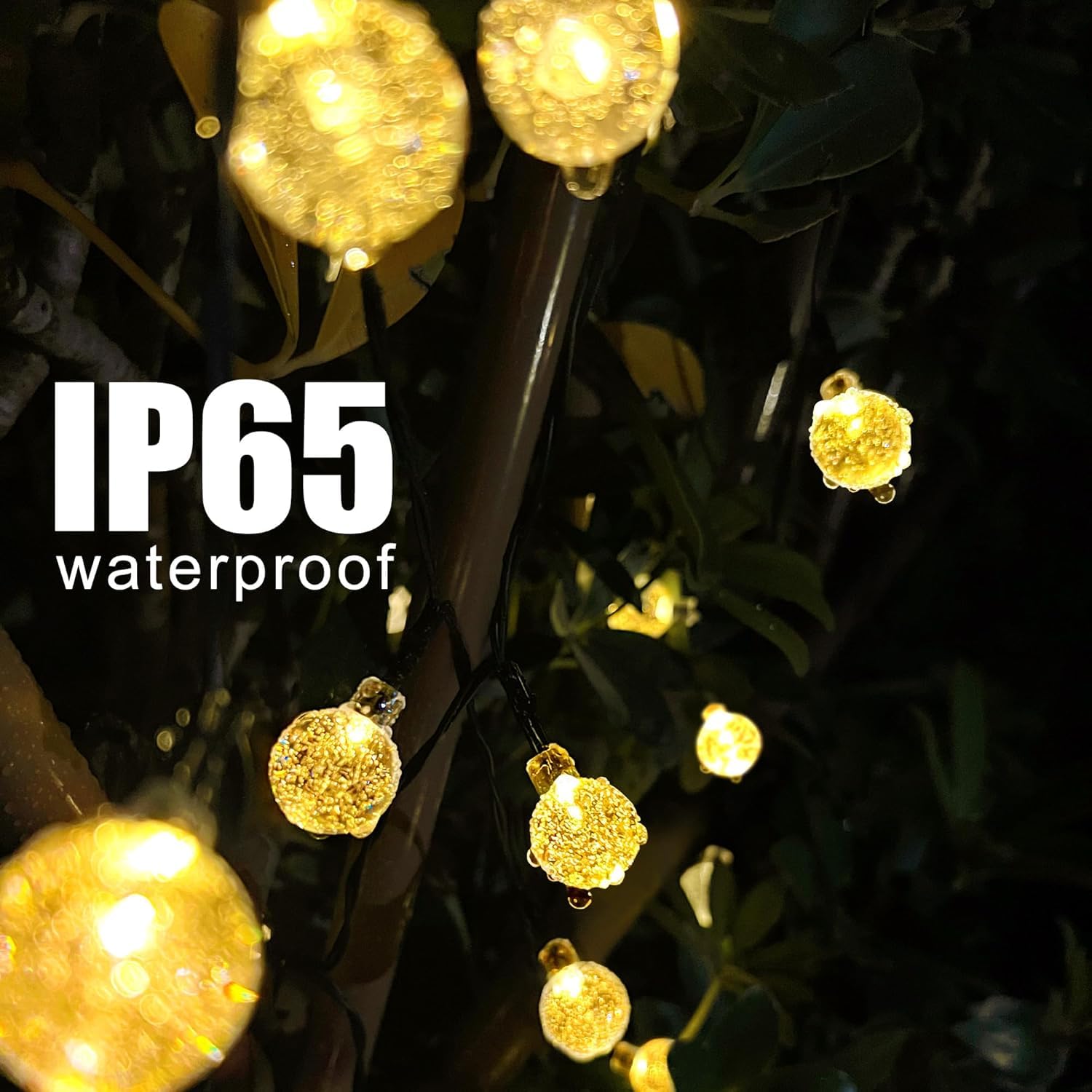 Flechllary 2-Pack Solar String Lights, 100 LED Warm White Crystal Globe, 46FT, 8 Modes, Waterproof for Outdoor Garden Party Decorations