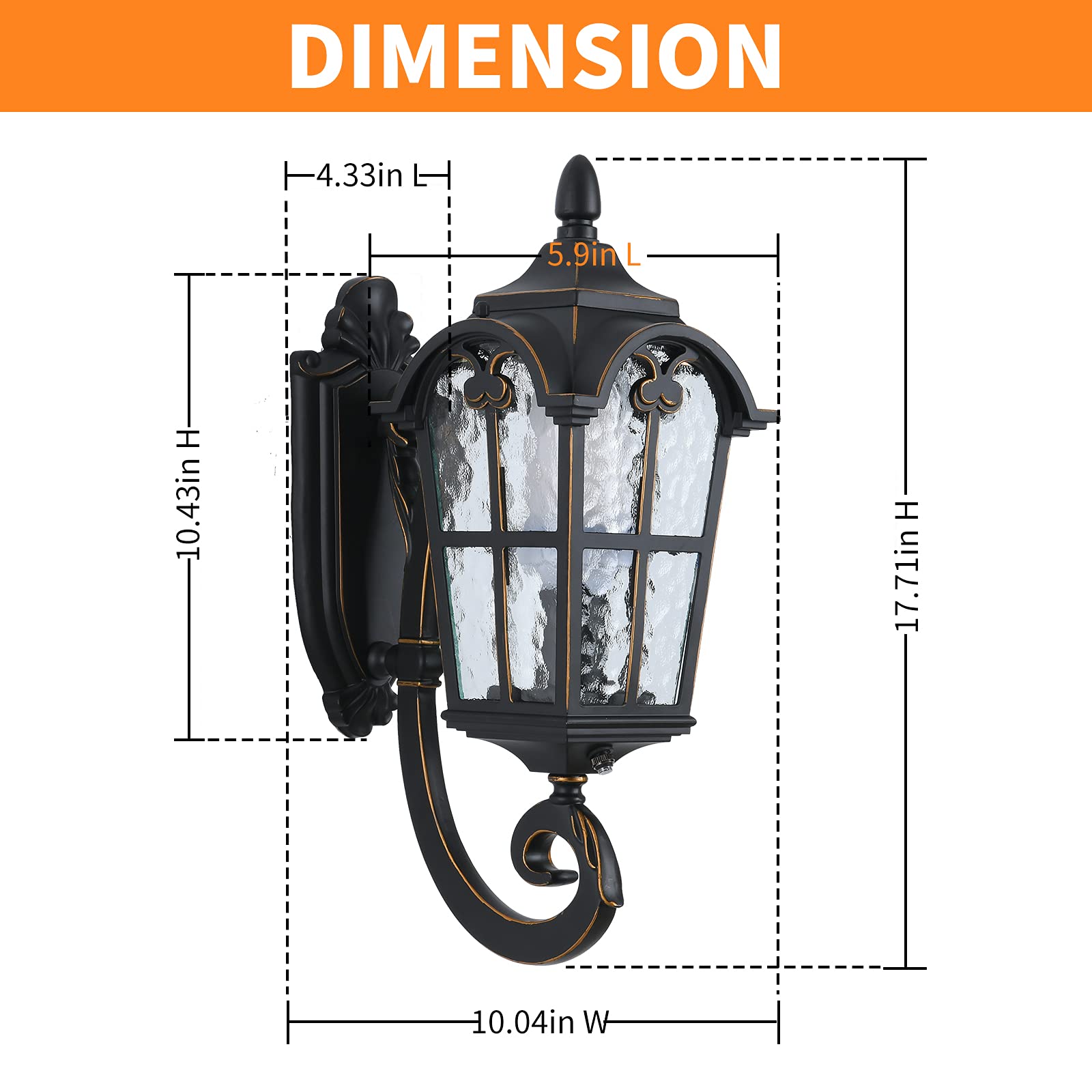 Lonedruid Dusk To Dawn Outdoor Wall Light, Black Roman 17.71&quot; Waterproof Sconce, Etl Listed