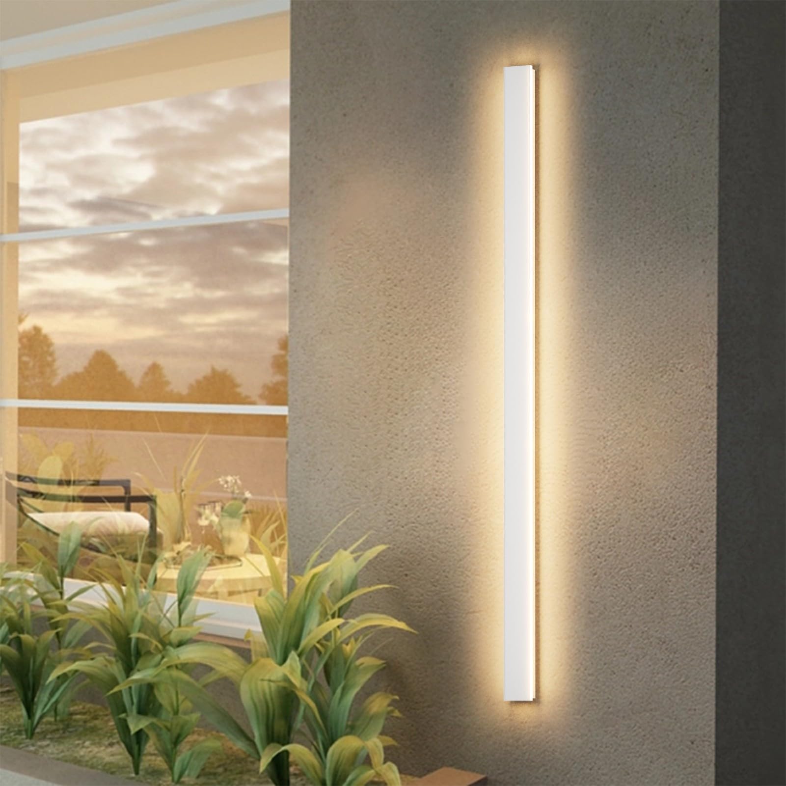 Aipsun Porch Wall Lights 59inch Long Strip Modern LED Outdoor Wall Light Fixture, 1 Pack White Wall Mount Lighting Sconce Exteri