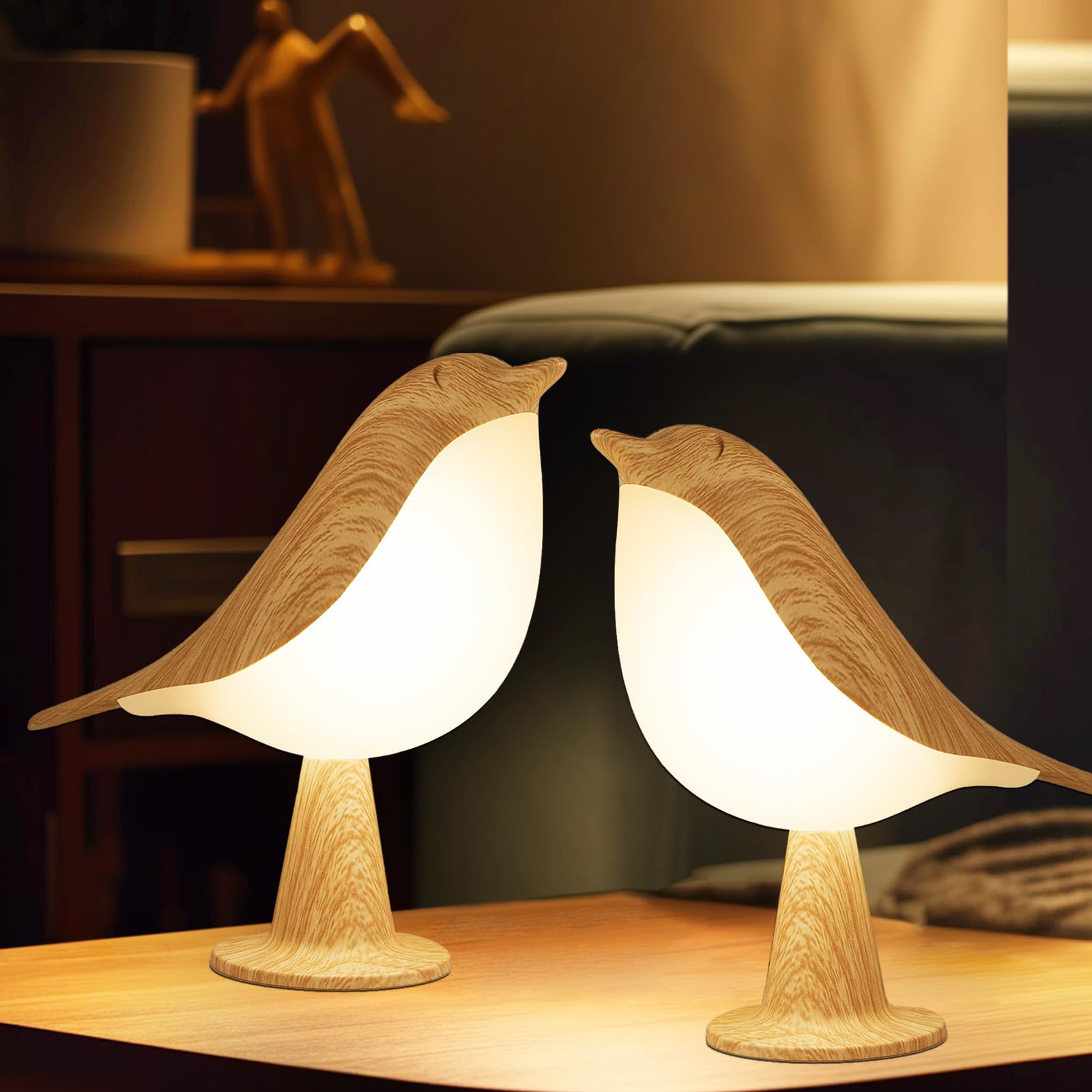 Vquand 2 Pack Bird Desk Lamp - Rechargeable Kids Night Light With Touch Sensor & 3 Color Modes