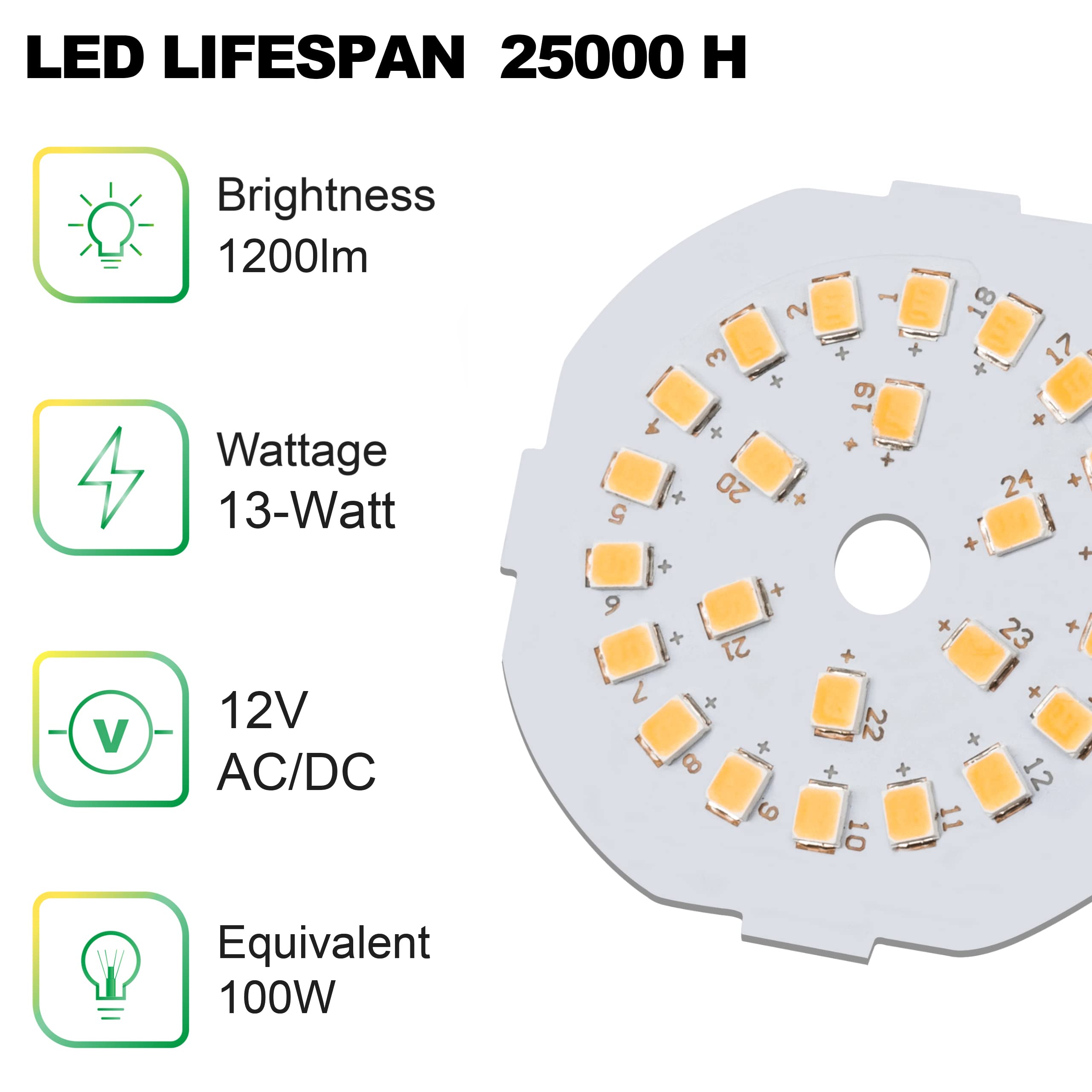 Maelsrlg LED Light Bulb, 12V, 100W Equivalent, Soft White 2700K, 13W, E26 Base, 4-Pack