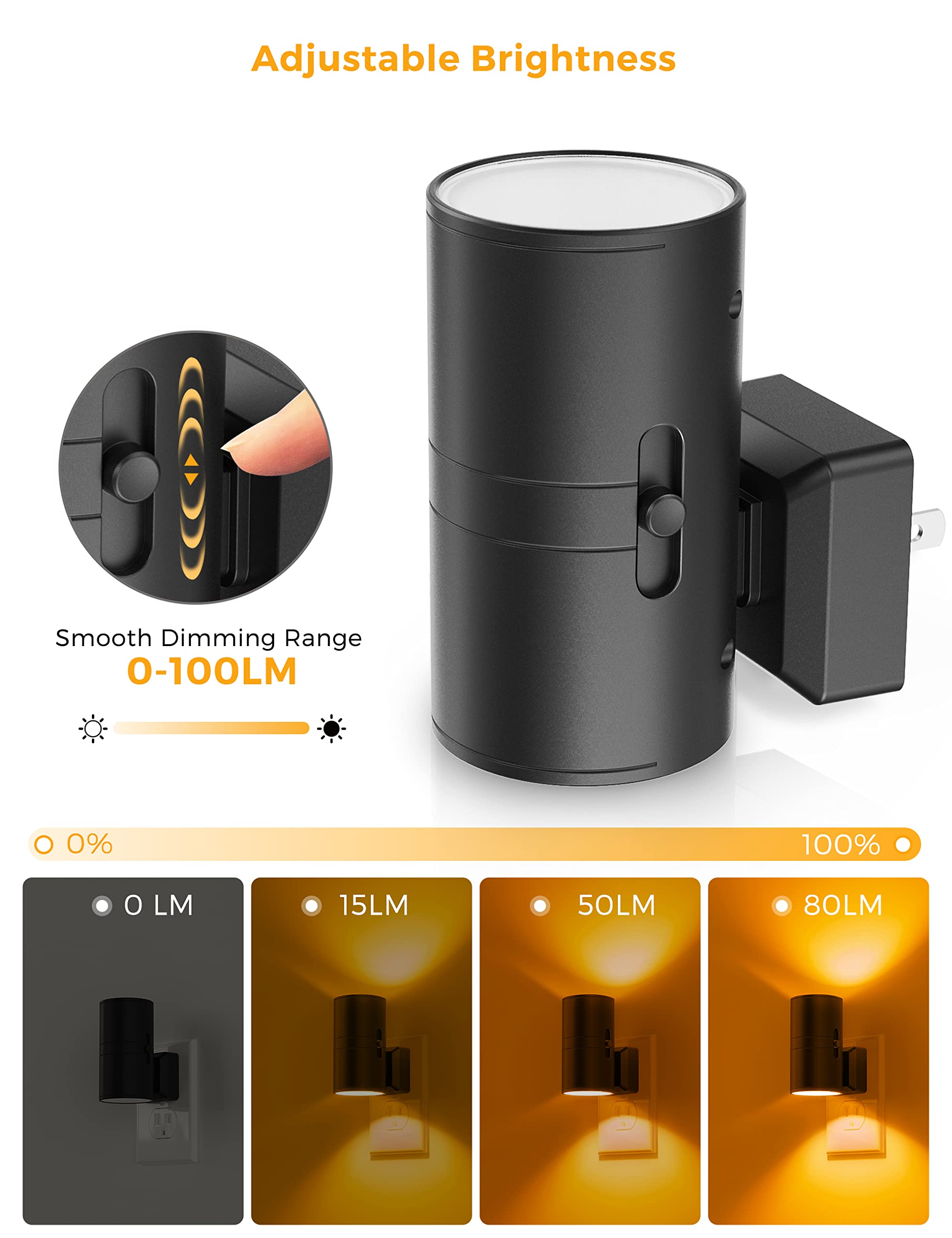 L LOHAS LED Night Light, Dimmable Amber Light Sensor, 0-100LM, Plastic, Model GY-063-07-US-2, 2 Pack
