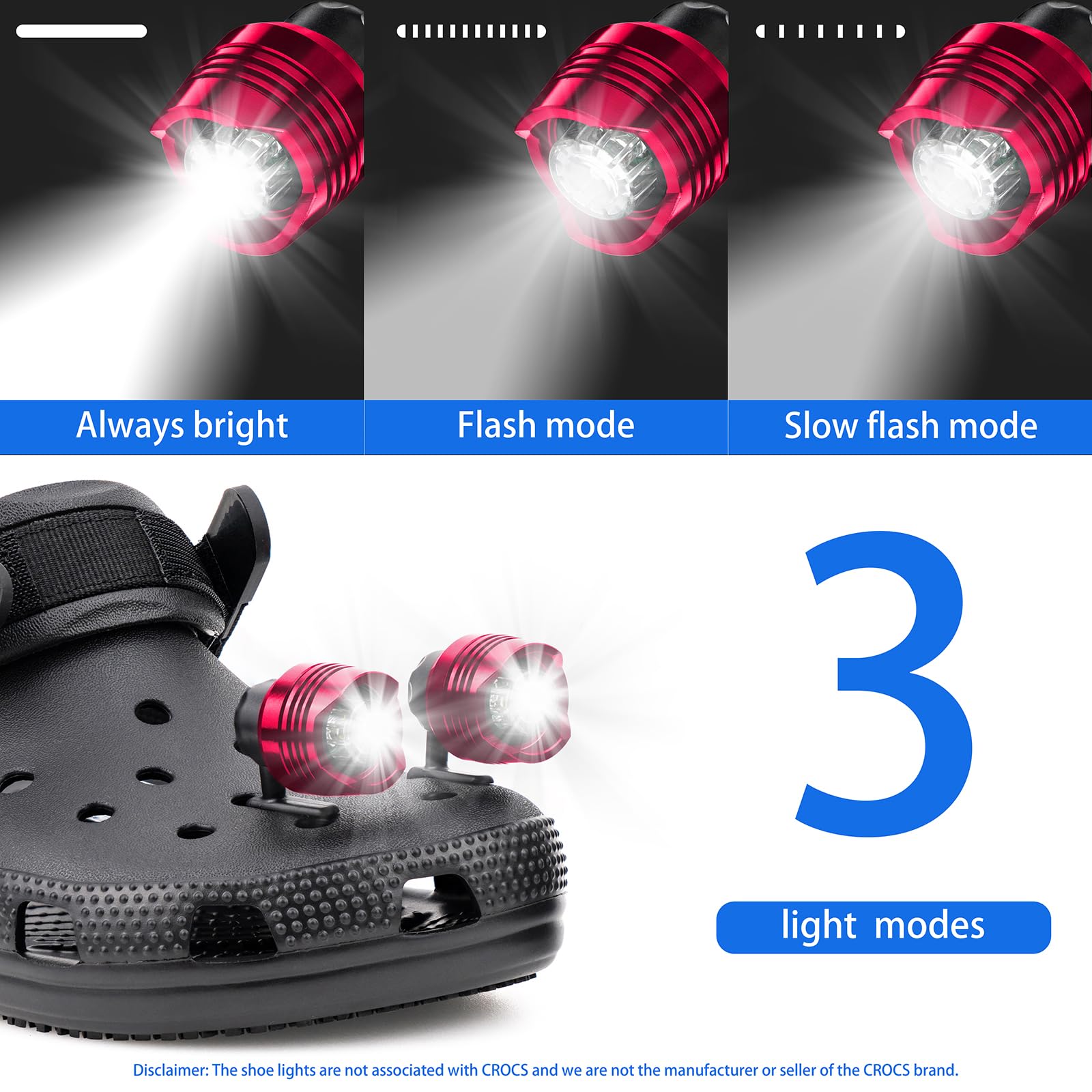 4 Pcs Rechargeable Headlights Compatible With Clog, Headlights For Crock, Adjustable Light For Shoes, Flashlights Accessories Fo
