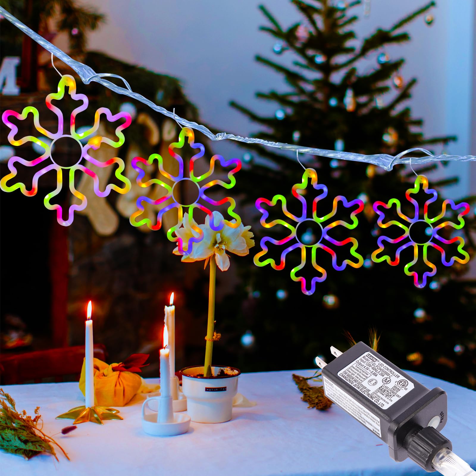 4Pcs Led Snowflake Lights, Christmas Decorations Outdoor Lights,11.4   Snowflake Christmas Decorations With 8 Memory Lighting Mo