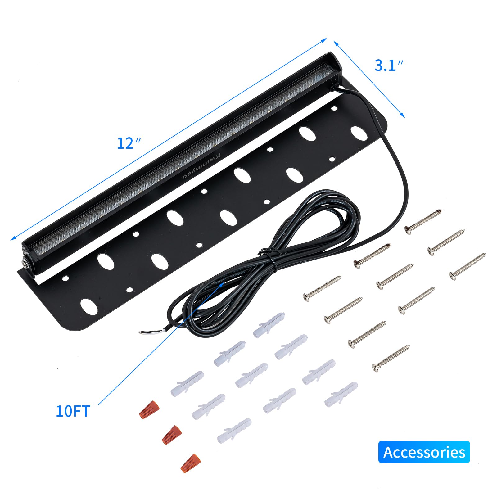 Kwinmyso 4-Pack 12" LED Hardscape Paver Lights, 5000K Daylight White, Aluminum, Model HL-5000K-12-4-Black,