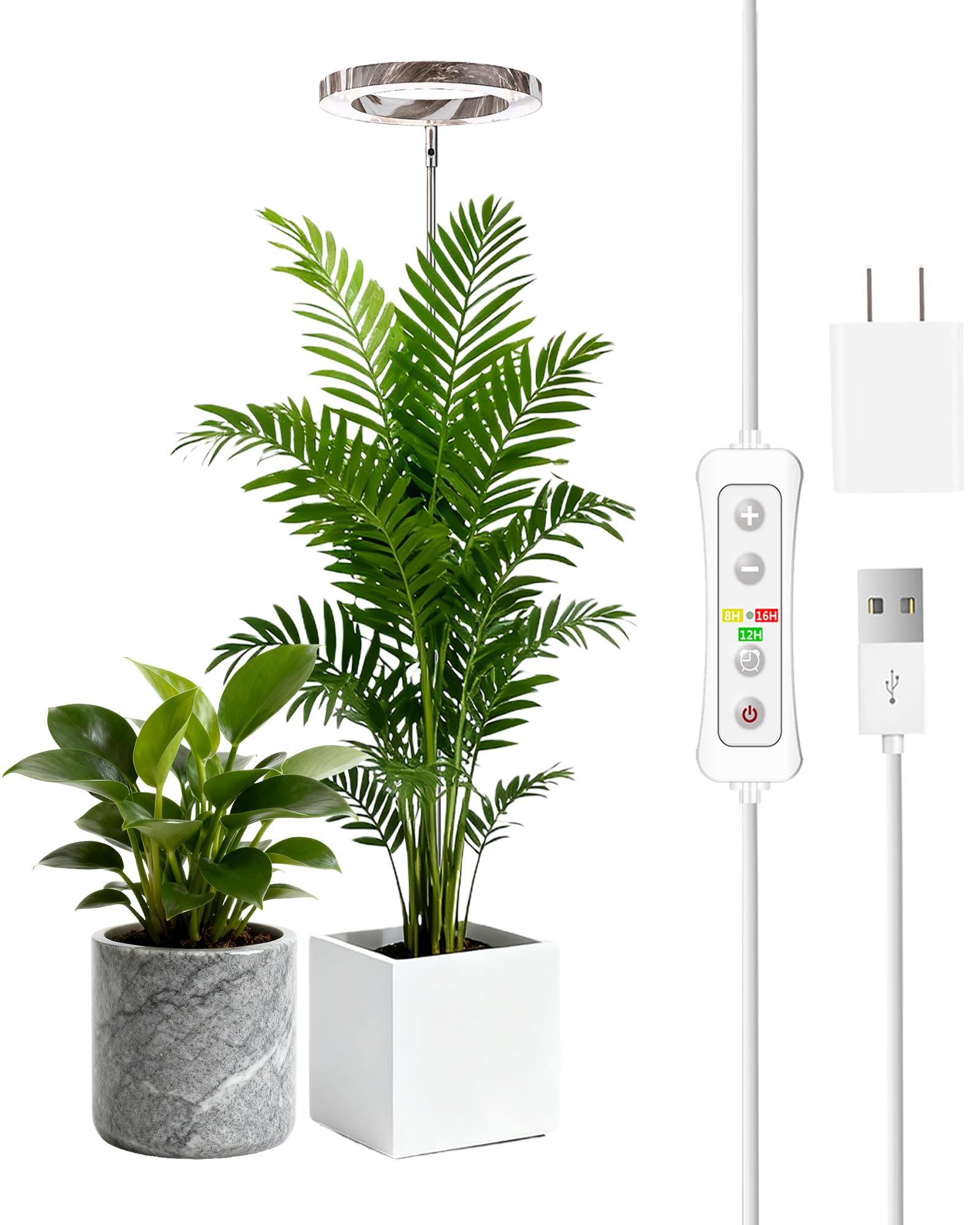 yadoker Plant Grow Light LED Growing Light Full Spectrum for Indoor Plants Aluminum Marble Grain Plant Lights Height Adjustable  Automatic Timer  5V Low Safe Voltage