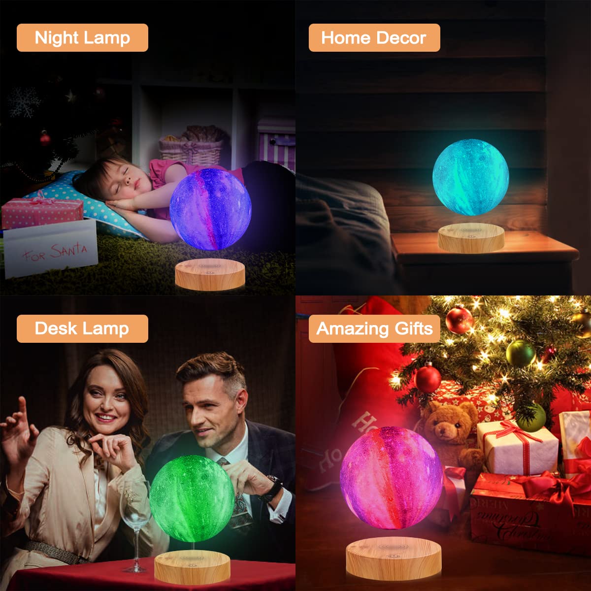 Vgazer Levitating Moon Lamp,Floating And Spinning In Air Freely With 3D Printing Led Moon Light Has 16 Colors 20 Modes For Uniqu