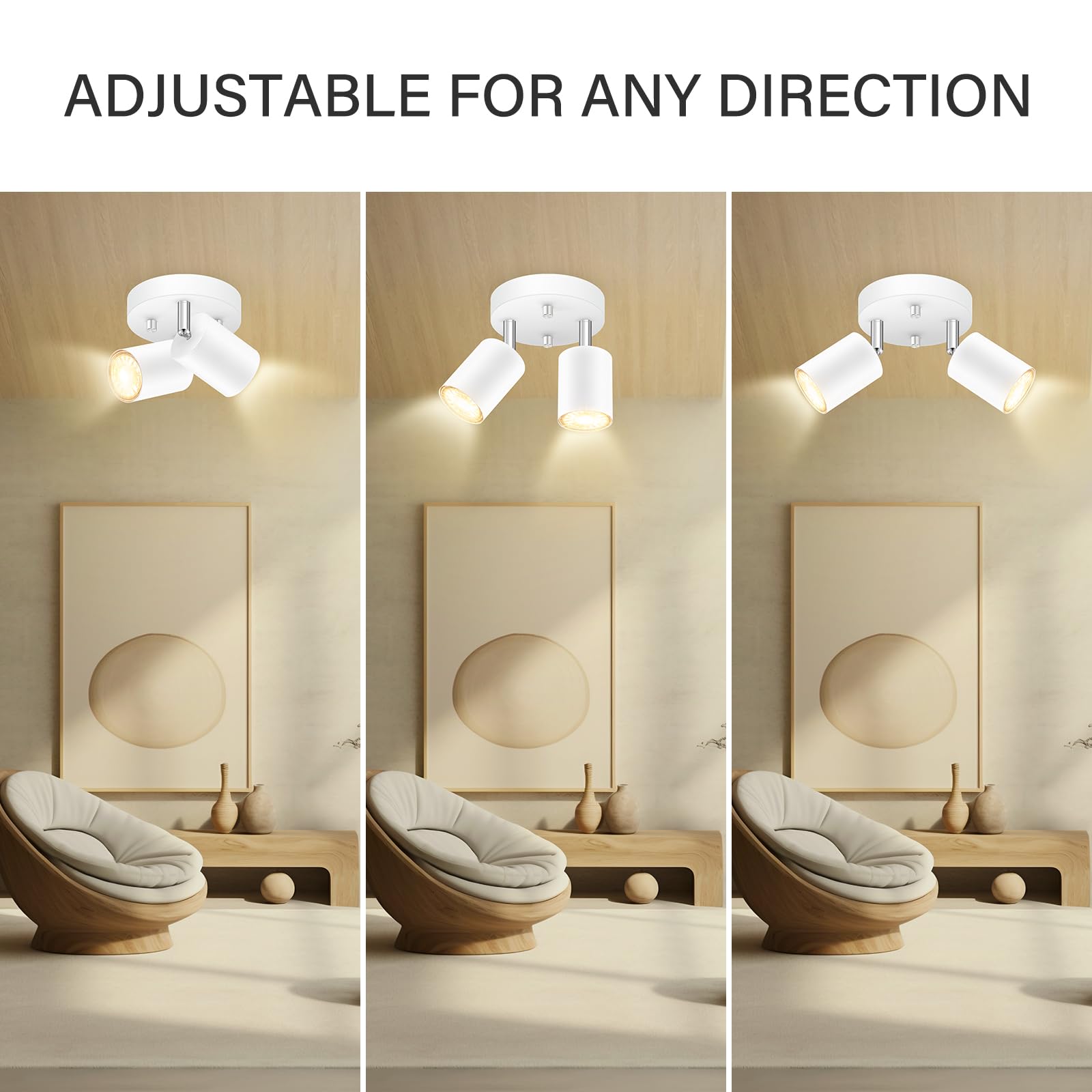 BoostArea LED Track Lighting Kit, 2 Light, Metal, White Round Ceiling Fixtures, Model C0322