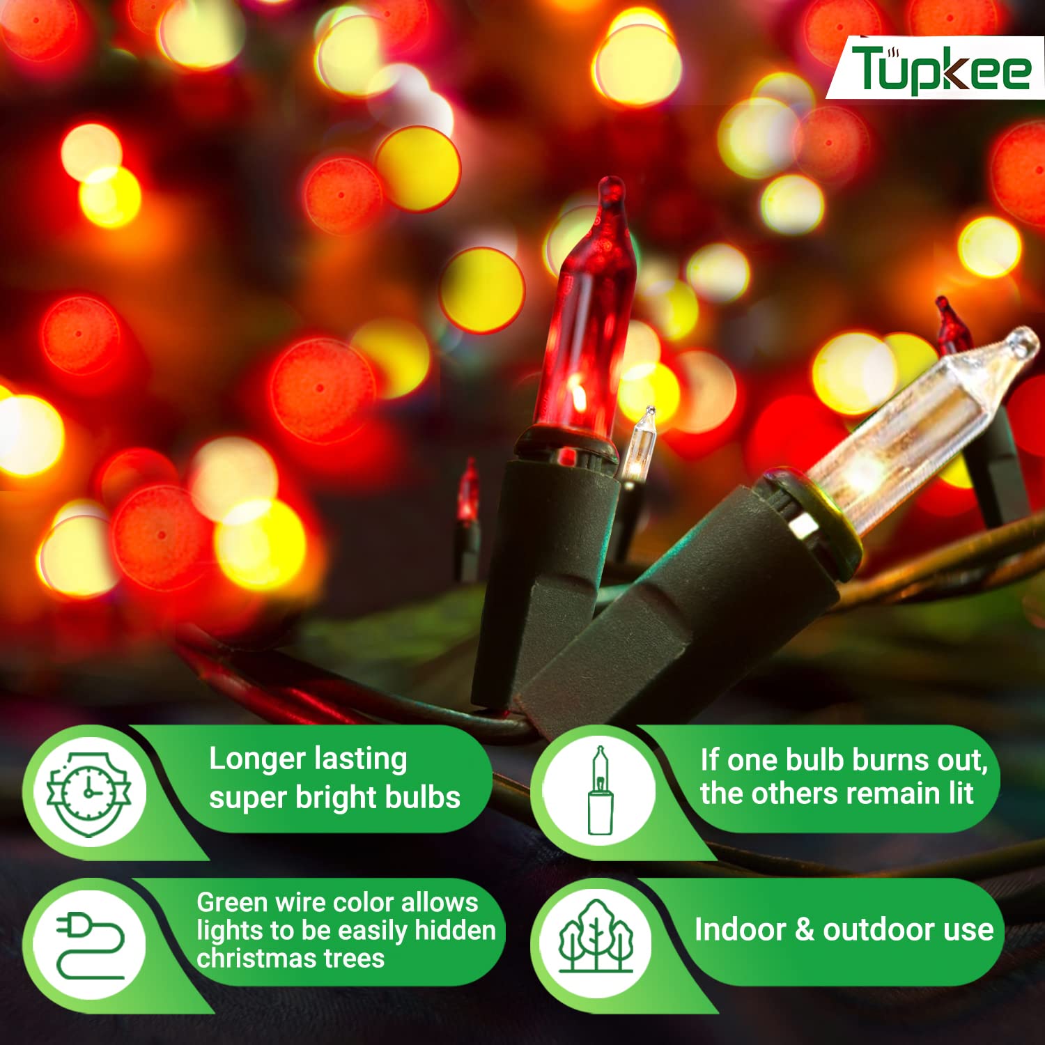 Christmas String Lights 100 Count - Incandescent Mini Red And Clear Candy Cane Peppermint Warm Christmas Light - 20.6 Feet Light String - Christmas Tree Lights - Indoor & Outdoor Christmas Decorations