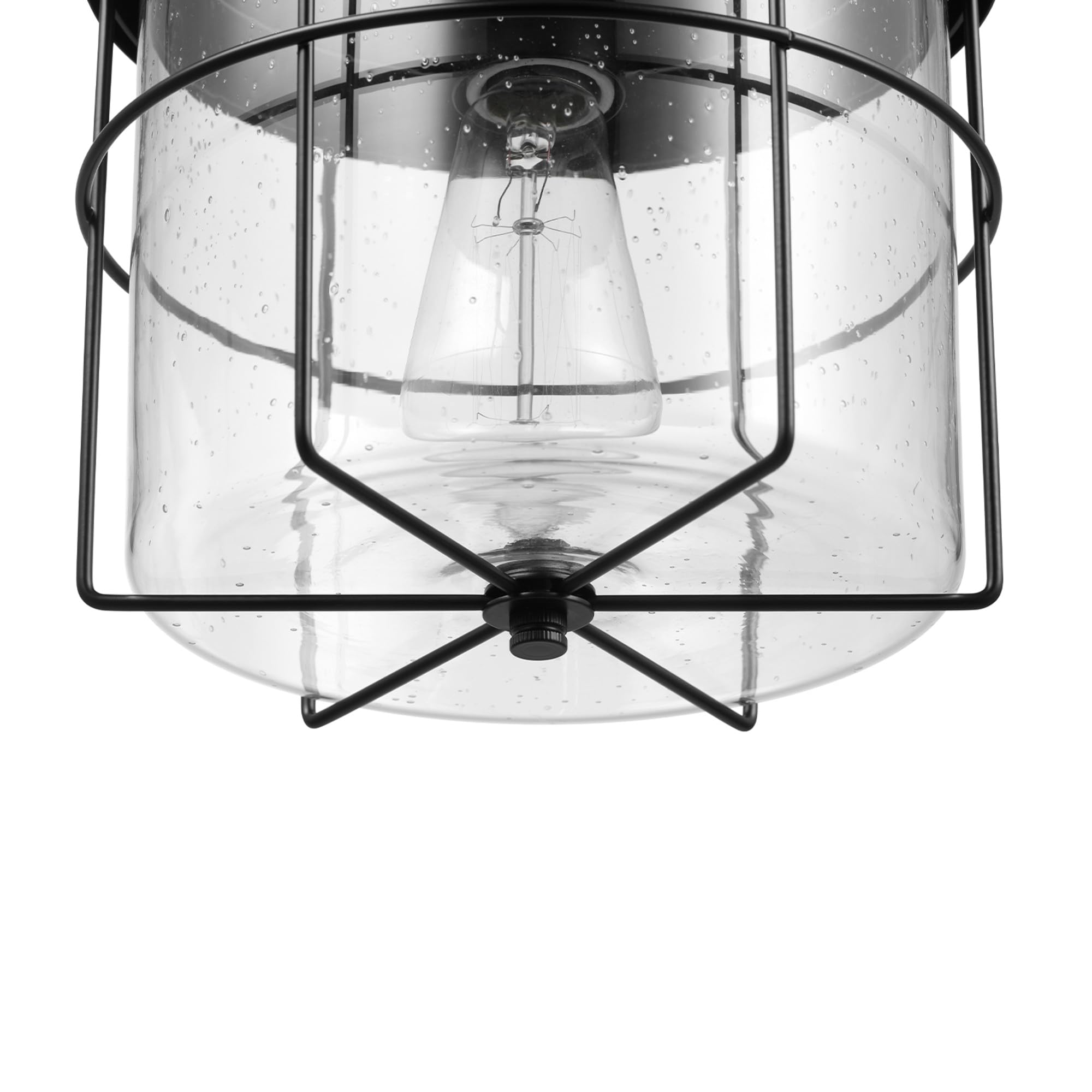 GLOBE Electric 60000162 1-Light Outdoor Flush Mount, Matte Black, Seeded Glass Shade, Thin Frame