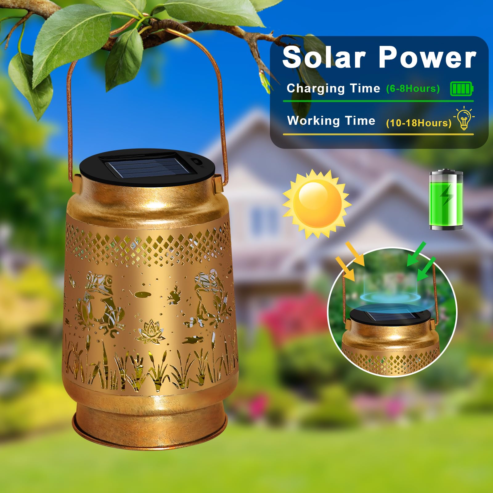Solar Lanterns Outdoor Waterproof Hanging Solar Lights, Frog Garden Decor Birthday Gifts For Women Mom, Hanging Metal Garden Lig