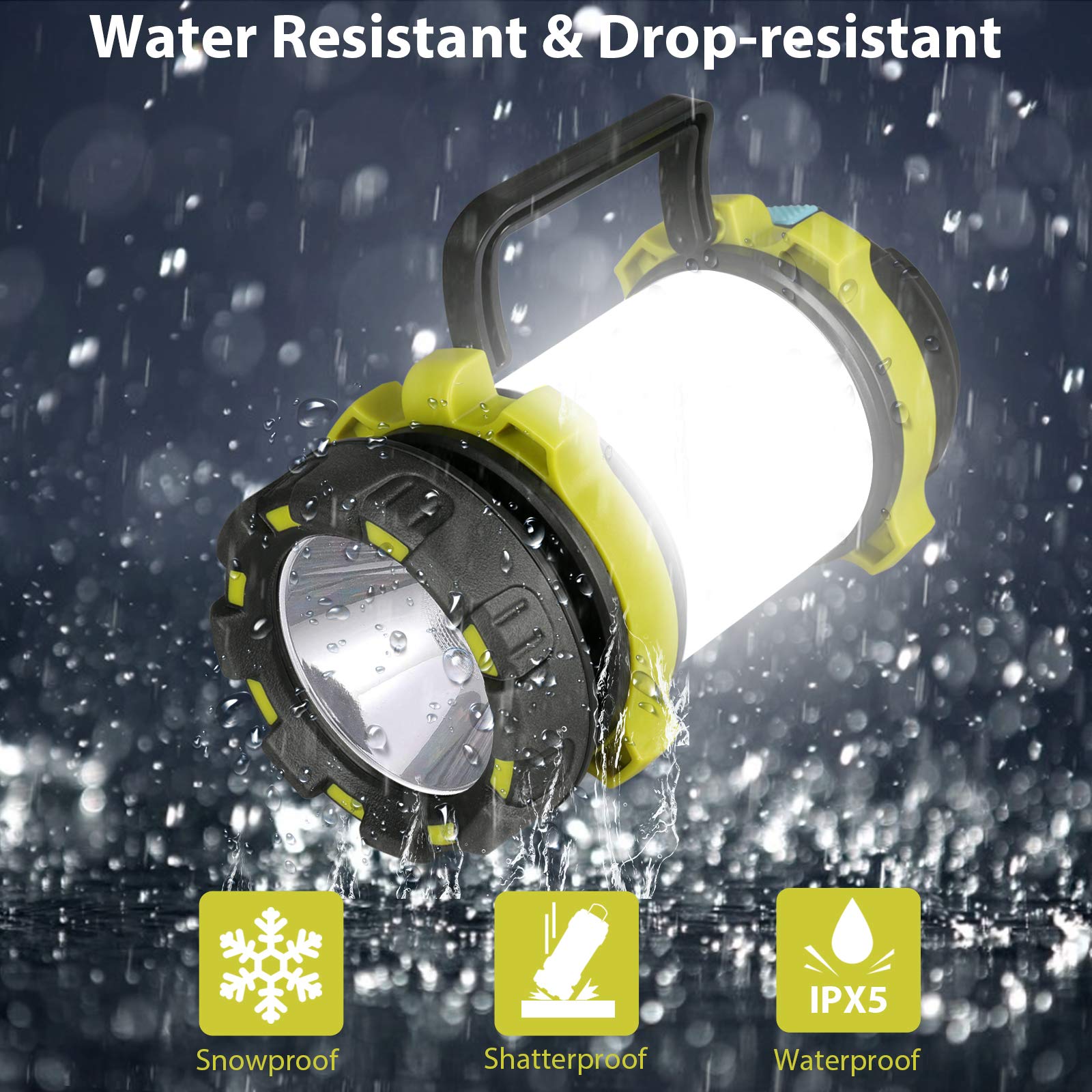 BOBKID Camping Lantern - LED Rechargeable Light, 1000LM, 6 Modes, 4000mAh Power Bank, IPX5 Waterproof, Green, 1 Count (Pack of
