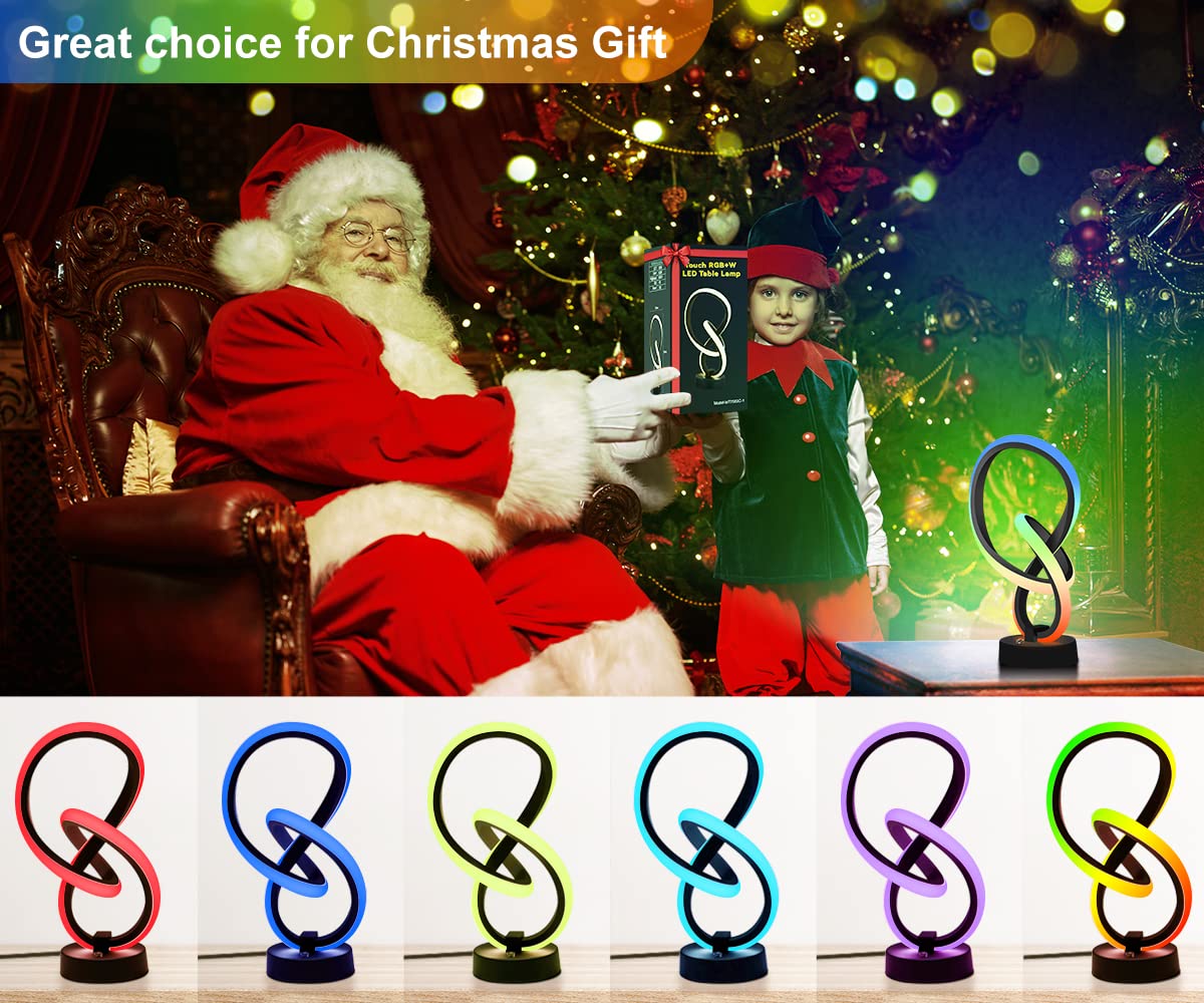 Vocevos 2 Pack Led Spiral Table Lamp Set, 3 Way Dimmable Rgb Nightstand Light For Bedroom