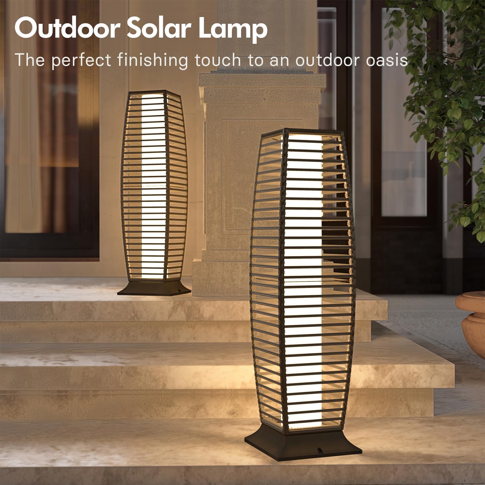 Grand Patio Outdoor Floor Lamp Solar Powered Lantern Waterproof Wicker Boho Deck Lights For Garden Porch Decor, Large Crossover