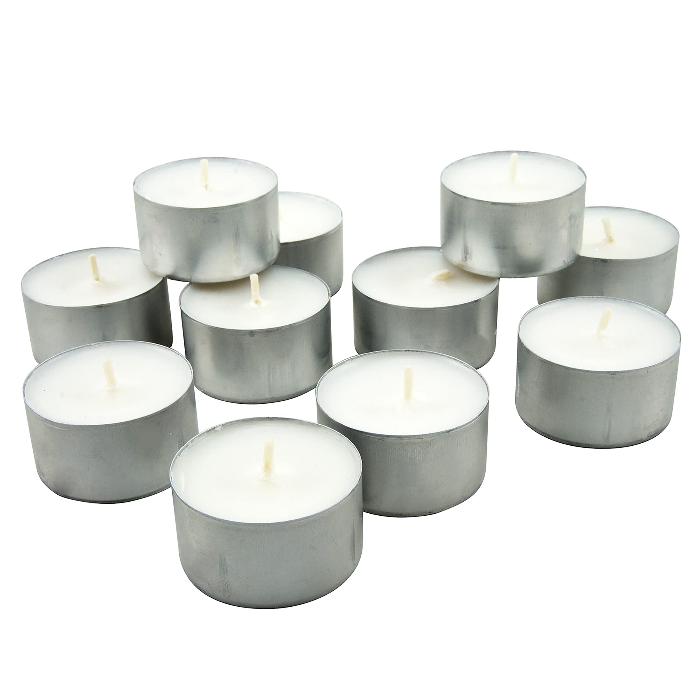 Stonebriar Bulk 50 Pack Unscented Smokeless Long Tea Light Candles With 8 Hour Extended Burn Time, White, 50 Count