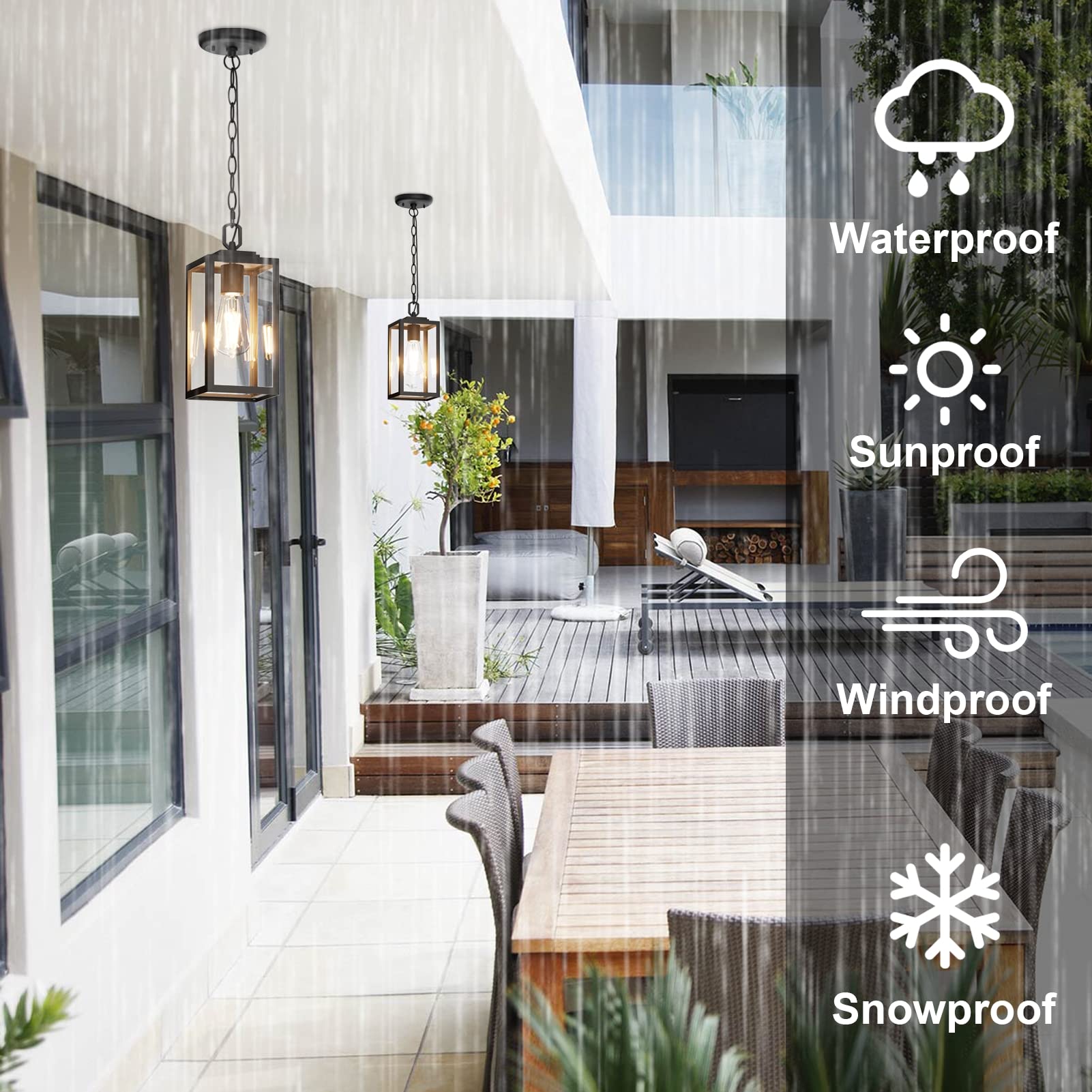 Aoceley Modern Outdoor Pendant Light, 1-Light Matte Black Aluminum Lantern For Porch & Yard