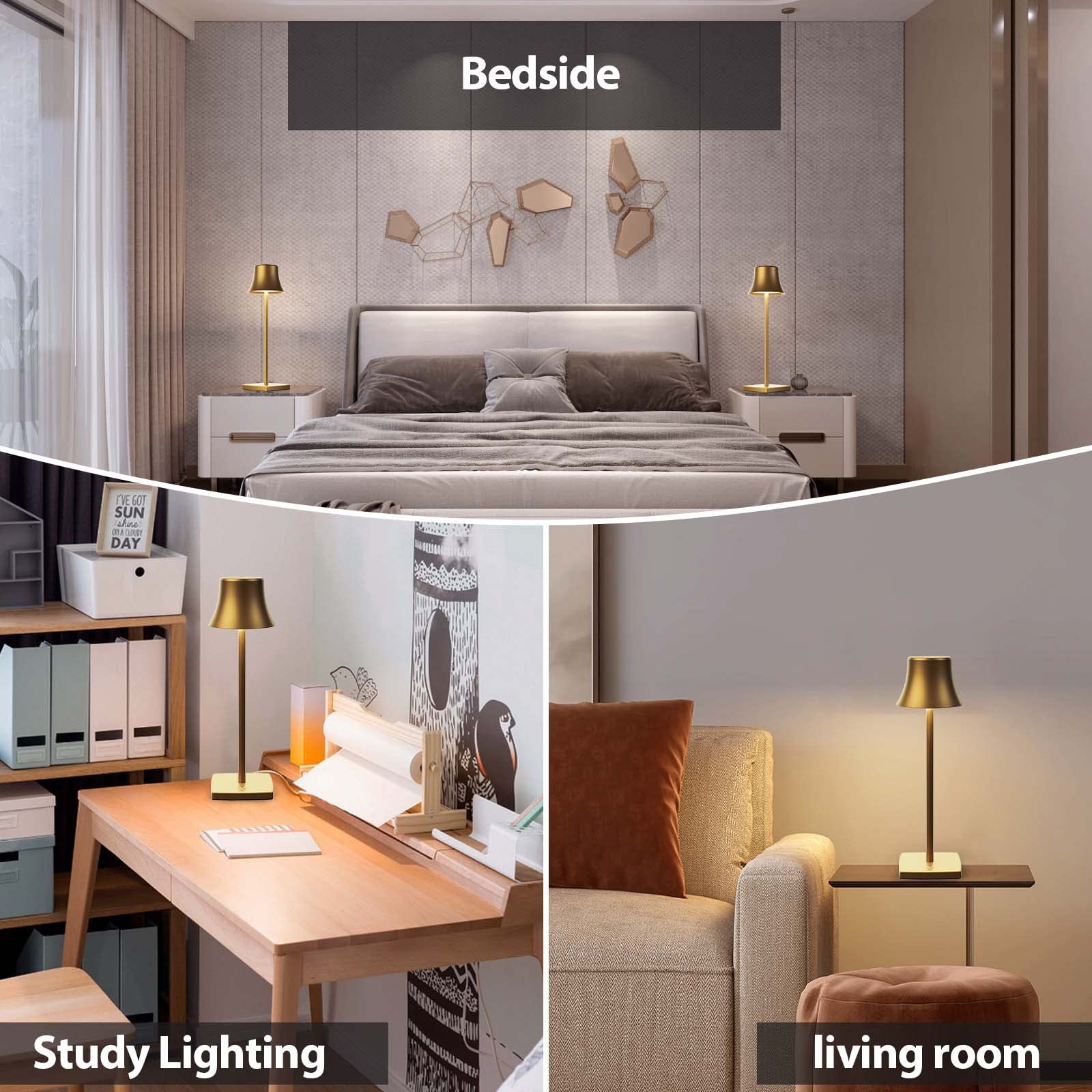 Shangcai Cordless Led Desk Lamp Set Of 2, Rechargeable, Dimmable, Bronze For Home & Outdoor