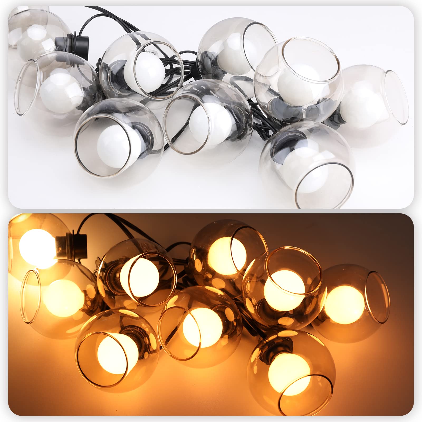 Afirst Lantern String Lights Glass Globe Bistro Light With 10 Led Bulbs Waterproof Connectable Hanging Patio Lights For Indoor P