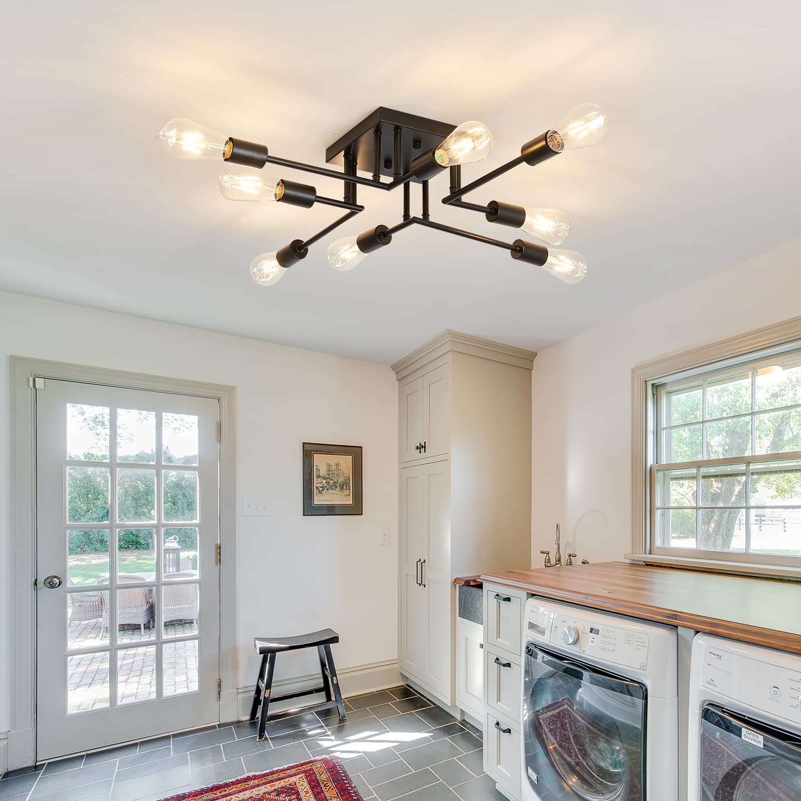 Asgyisa 8-Lights Semi Flush Mount Ceiling Light Fixture Modern Metal Black Sputnik Chandeliers With E26 Bulb Base Close To Ceili