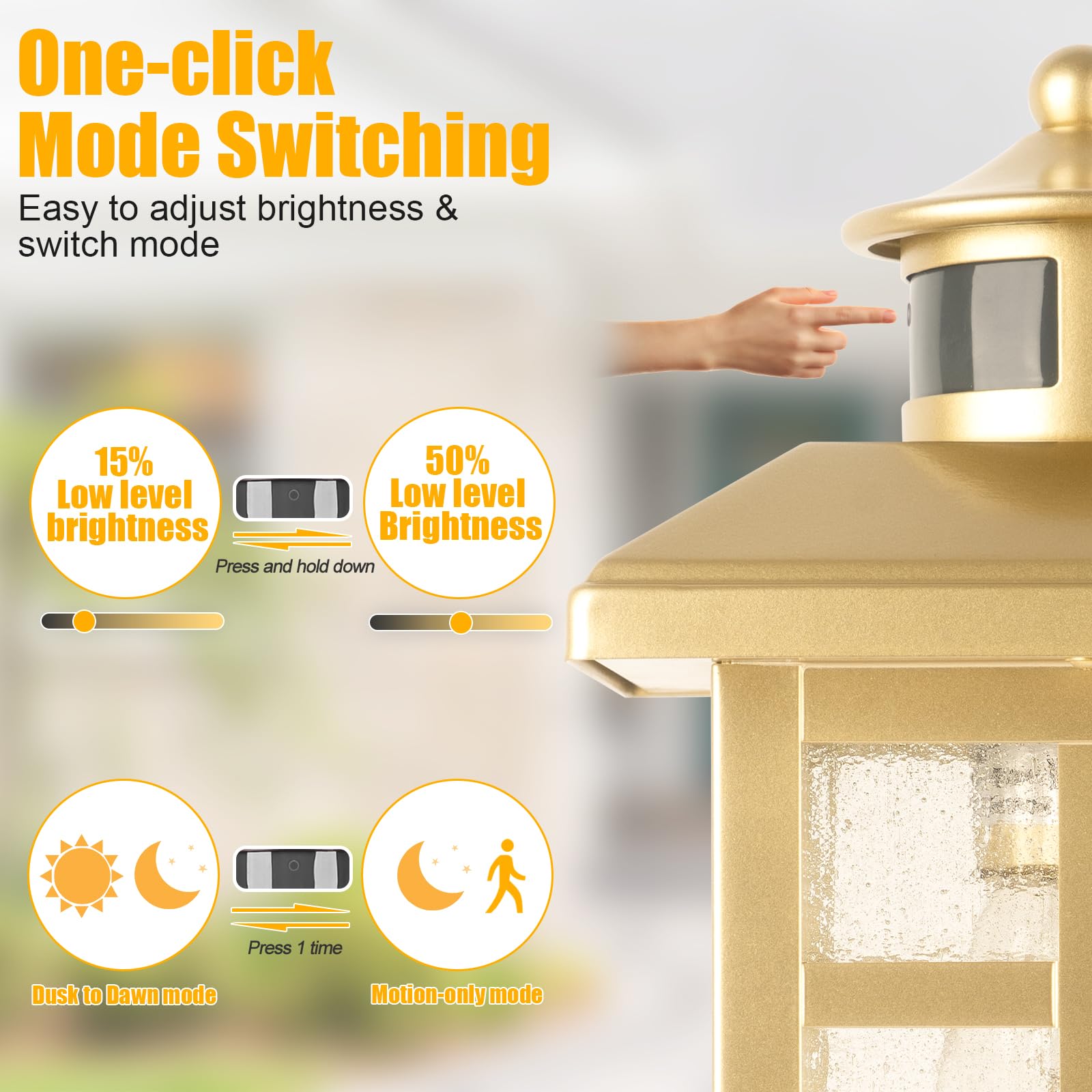 2-Pack Gold Exterior Motion Wall Sconces, Outdoor Waterproof Wall Light Fixtures Wall Mount, Dusk To Dawn Outside Lights For Hou
