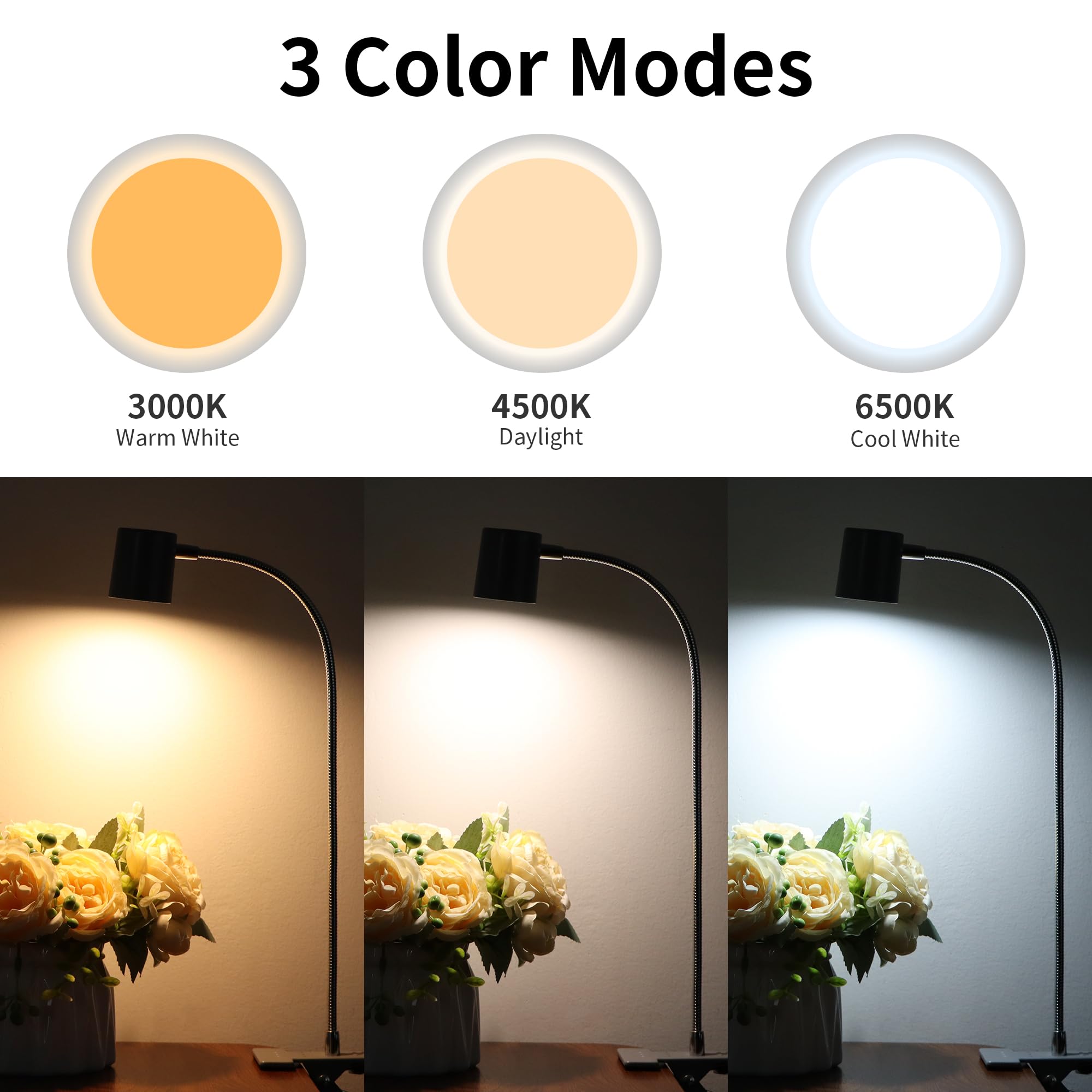 Dott Arts Desk Lamp,USB Clip On Light with 3 Color Modes,LED 10 Levels Brightness Reading Lamp, 360?Gooseneck Book Light,Eye-Car