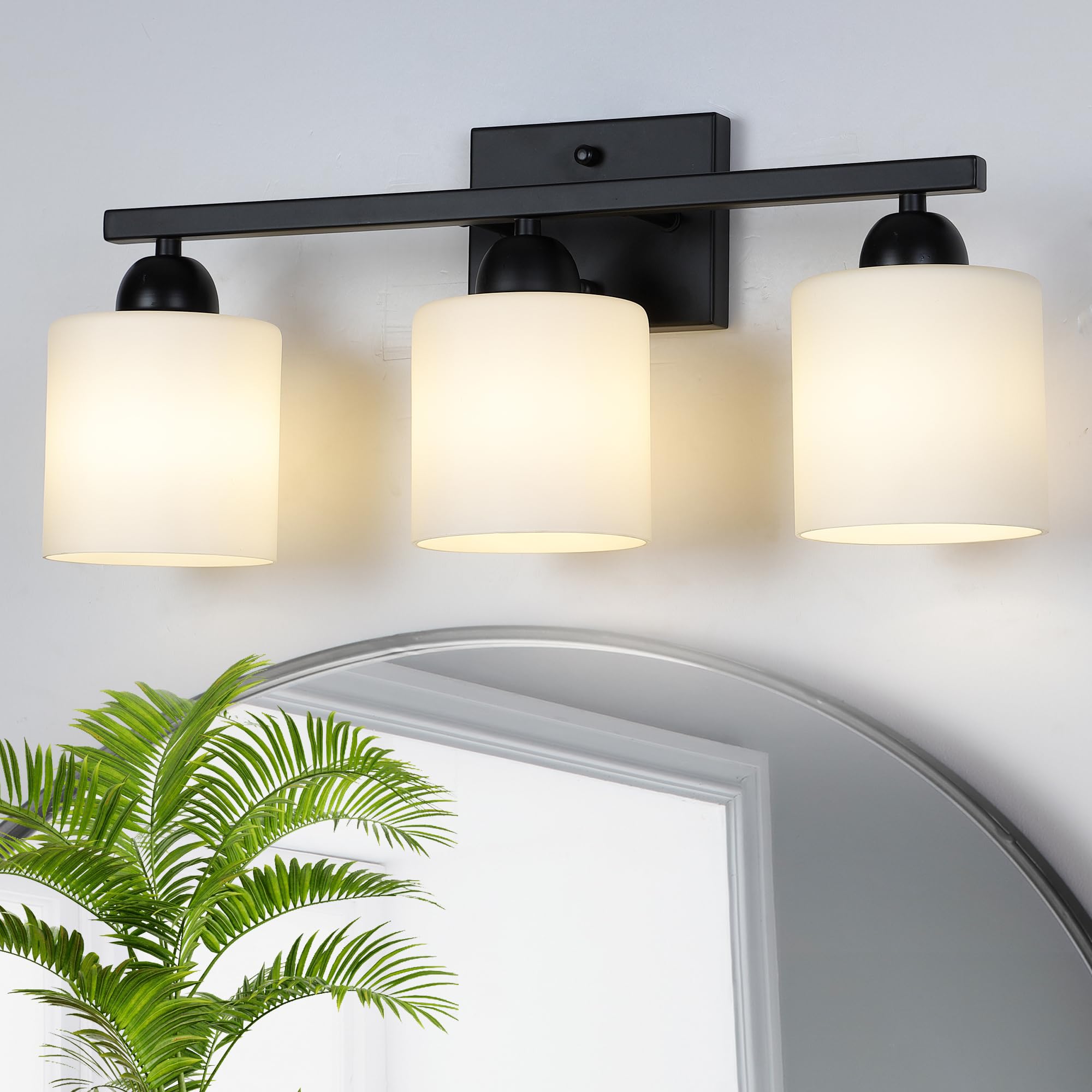 Mecgirn Milk Glass Bathroom Vanity Light Fixture, 3 Light, Matte Black, Frosted Glass, Model B0003-3-Black