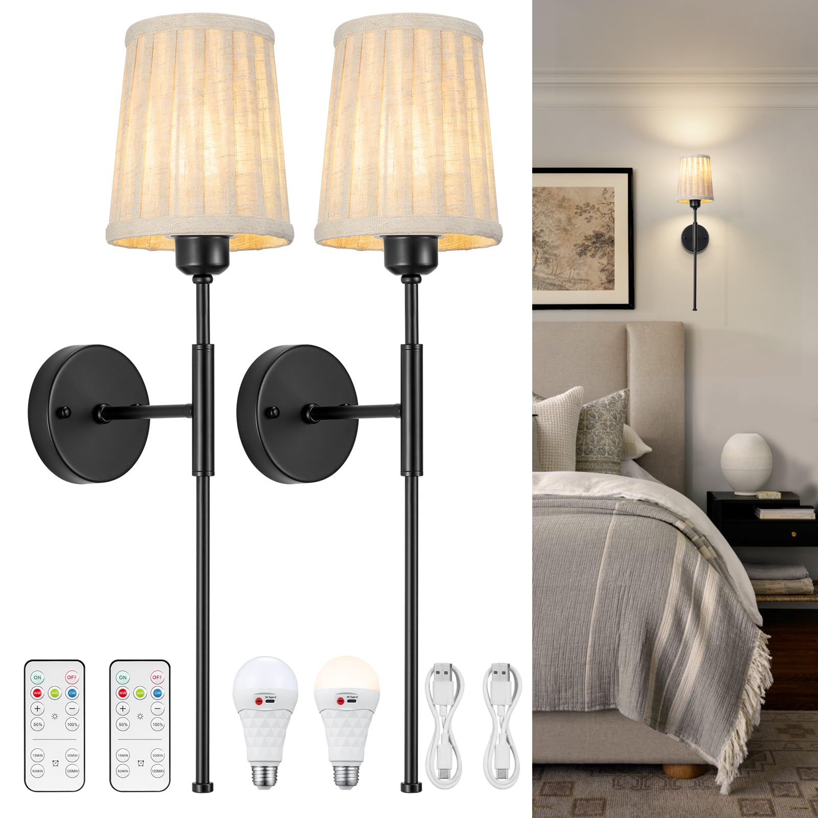 Glitnous Battery Operated Wall Sconce, Wall Sconces Battery Operated, Wireless Wall Sconces Set Of Two, Rechargeable Wall Sconce