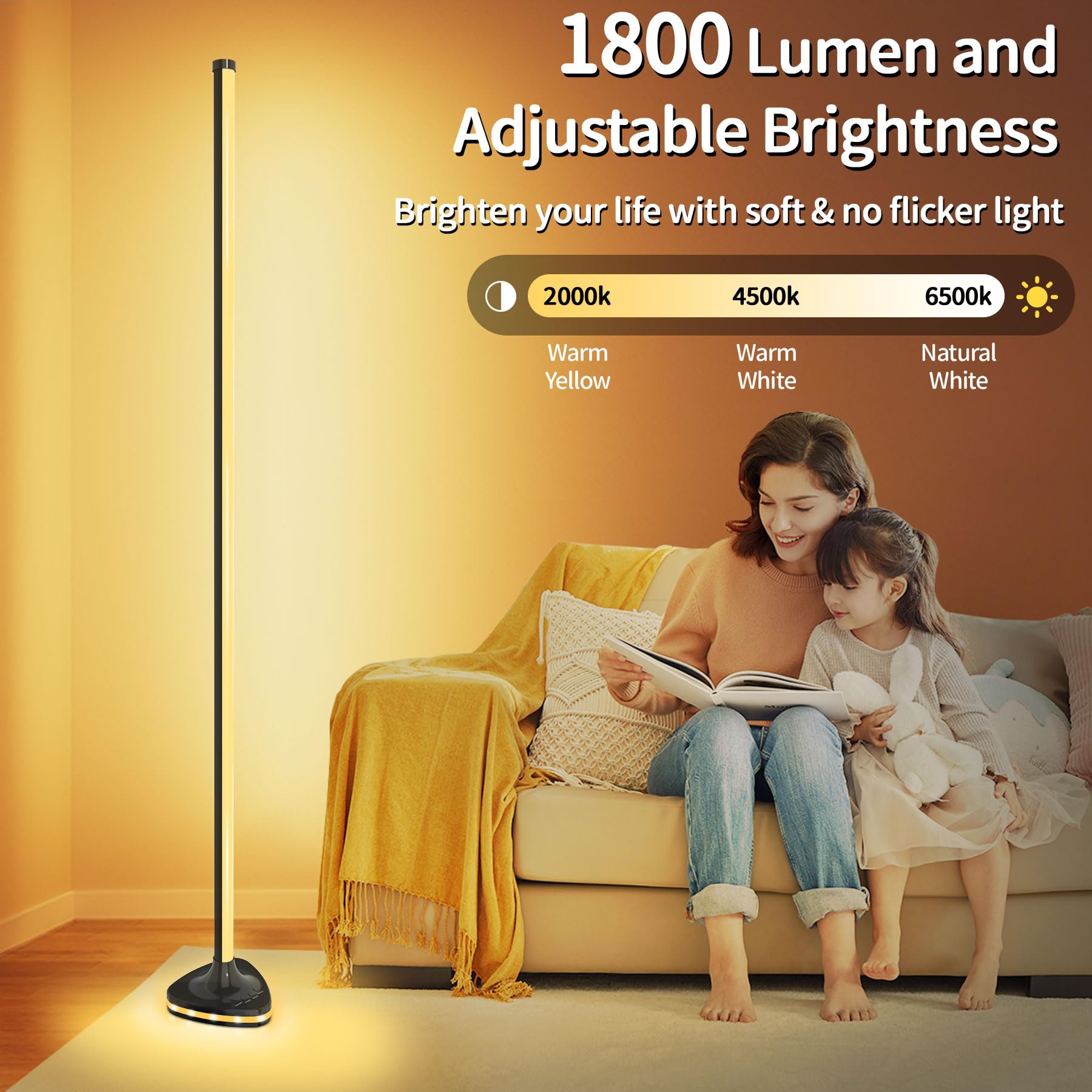 Lansuper Smart Rgb Led Corner Floor Lamp, 21W 1800Lm, Black, Model Ls903, Music Sync, 16 Million Colors, Ambient Lighting
