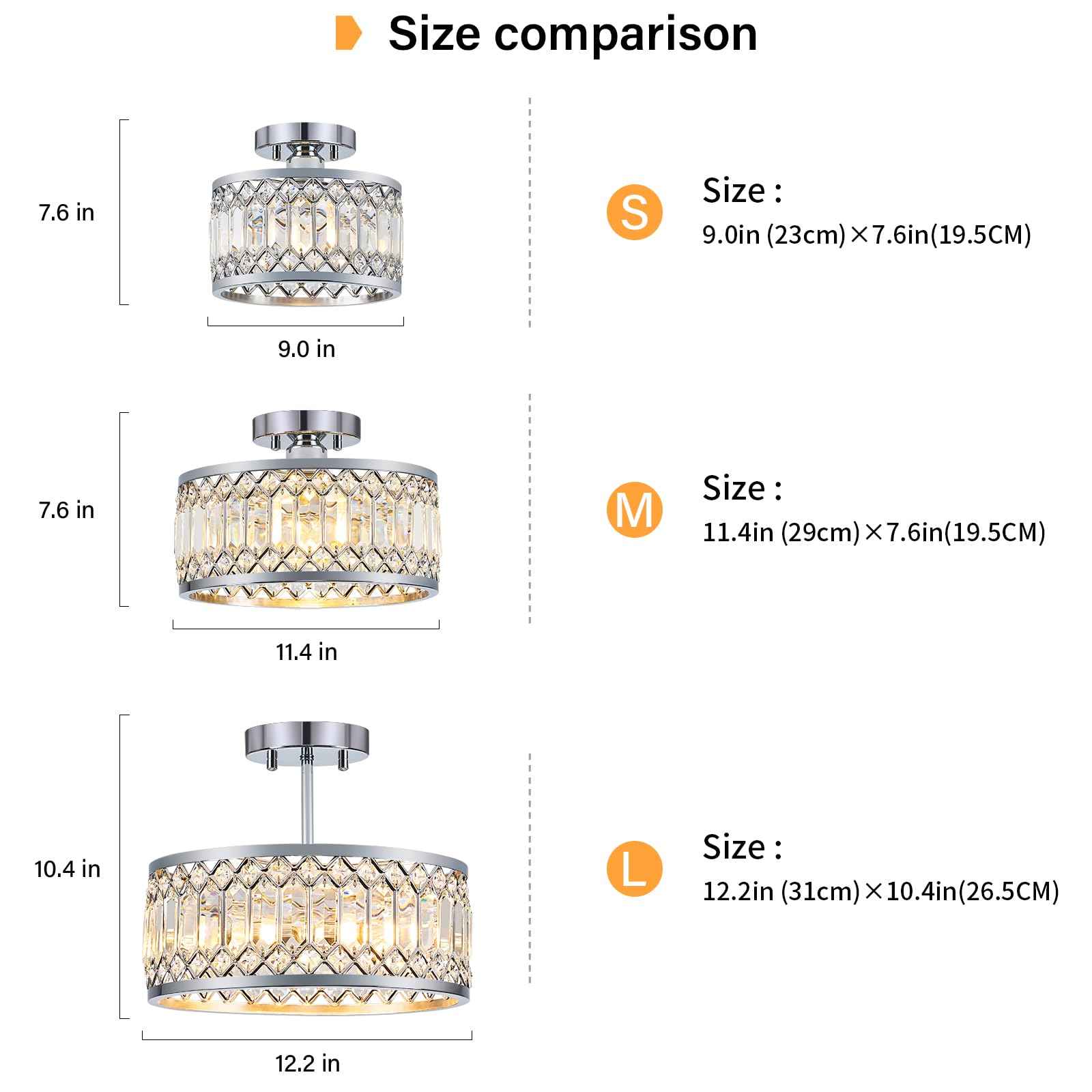 Yurnyq Crystal Ceiling Light Fixture, Modern Semi Flush Mount Ceiling Light, Chrome Lighting Ceiling Chandelier For Kitchen, Bed