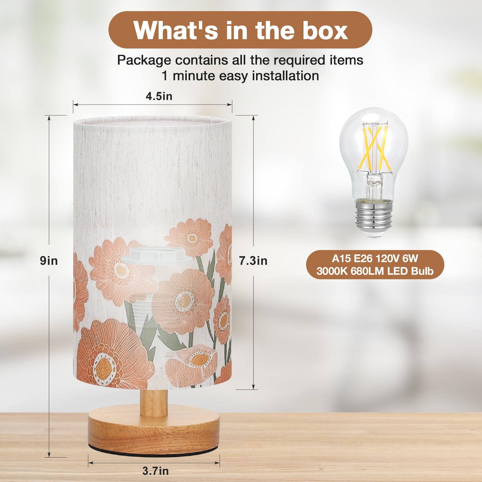 Fenmzee Sunflower Table Lamp For Bedroom - Inline Control, Small Bedside Lamp With 3000K A15 Led Blub, Easy Assembly (Sunflower