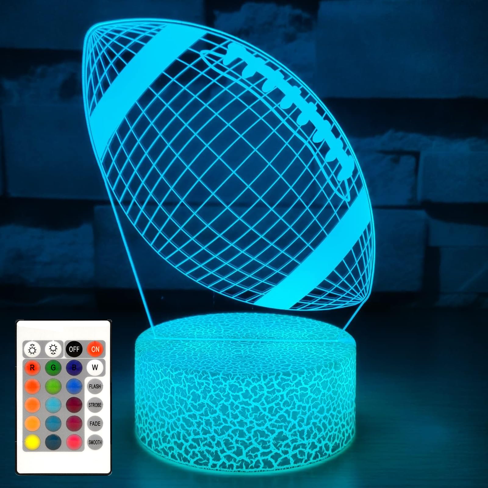 i-CHONY Football Night Light, LED 3D Illusion Lamp, 7 Colors Auto Gradual Changing, Dimmable Football Gift for Kids Boys Girls T