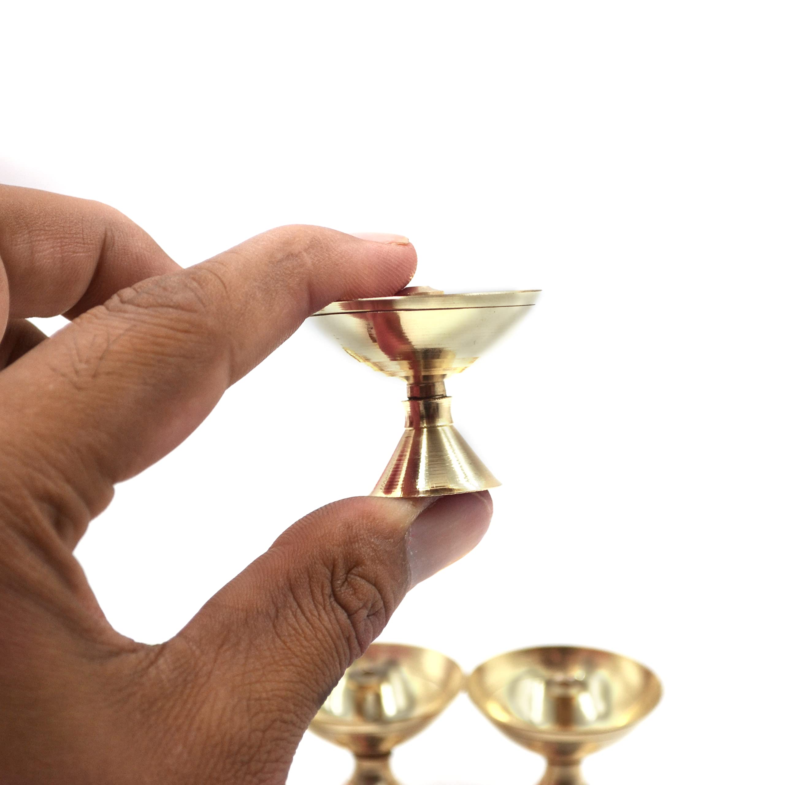 CraftVatika Brass Akhand Small Diya Oil Lamp Holder for Puja (4 x 3.2 CM, Golden) ( 3 Piece)