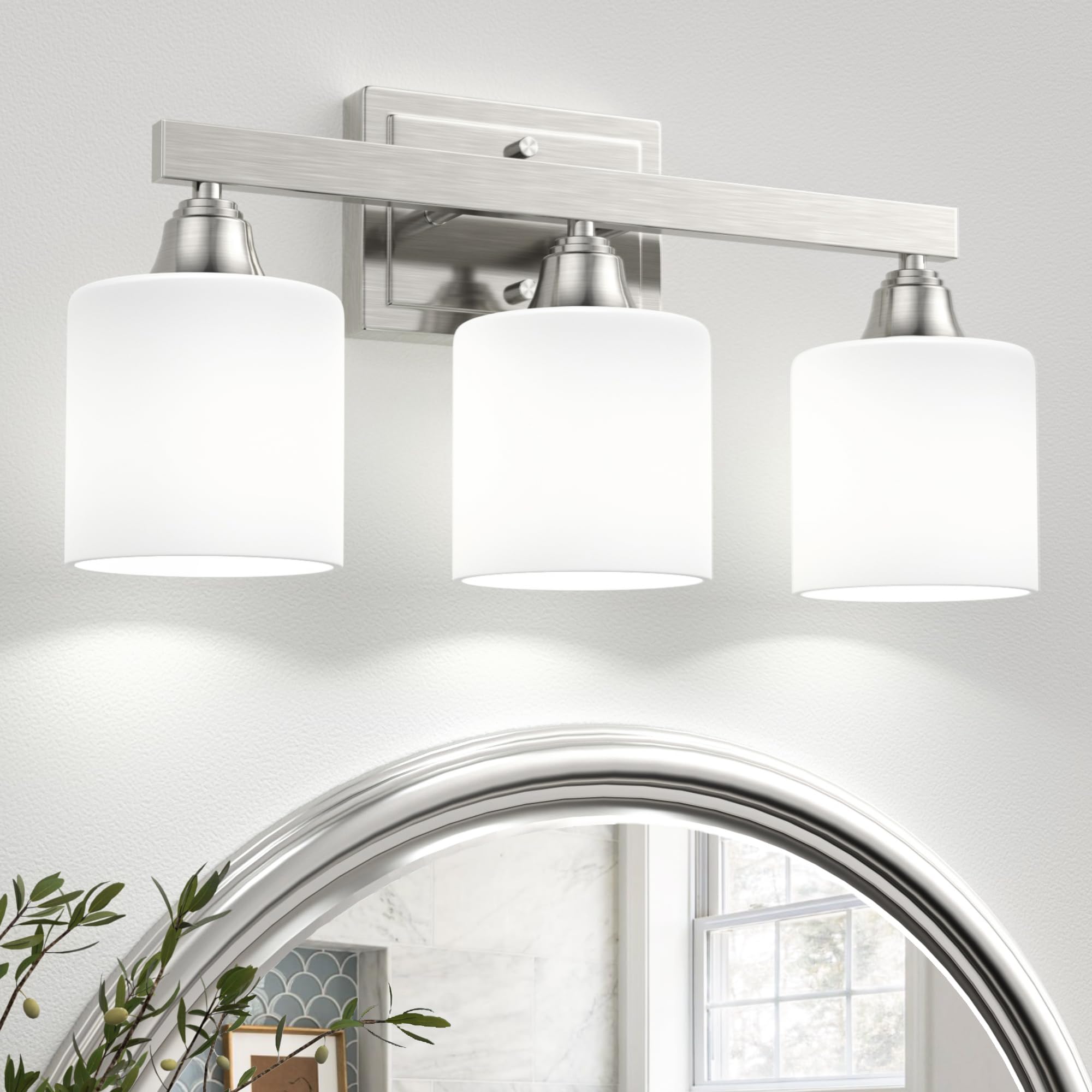 VOLISUN Brushed Nickel Bathroom Light Fixtures, 3-Light Bathroom Vanity Lights Over Mirror, Modern Vanity Light for Bathrooms, B
