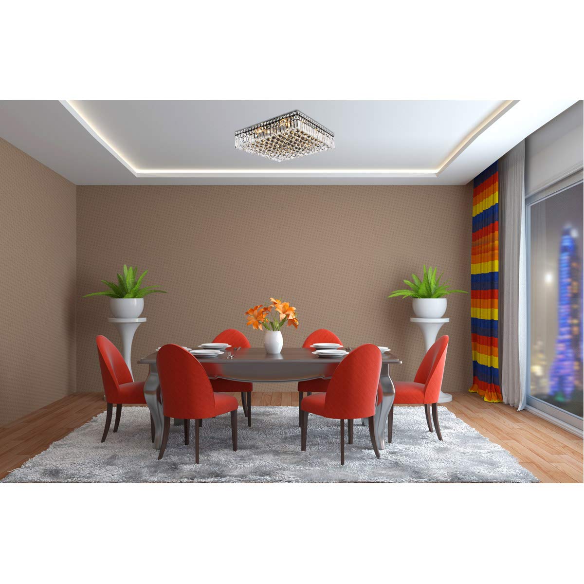 Elegant Lighting Maxime 20&quot; Black Metal & Crystal Flush Mount Ceiling Light Fixture