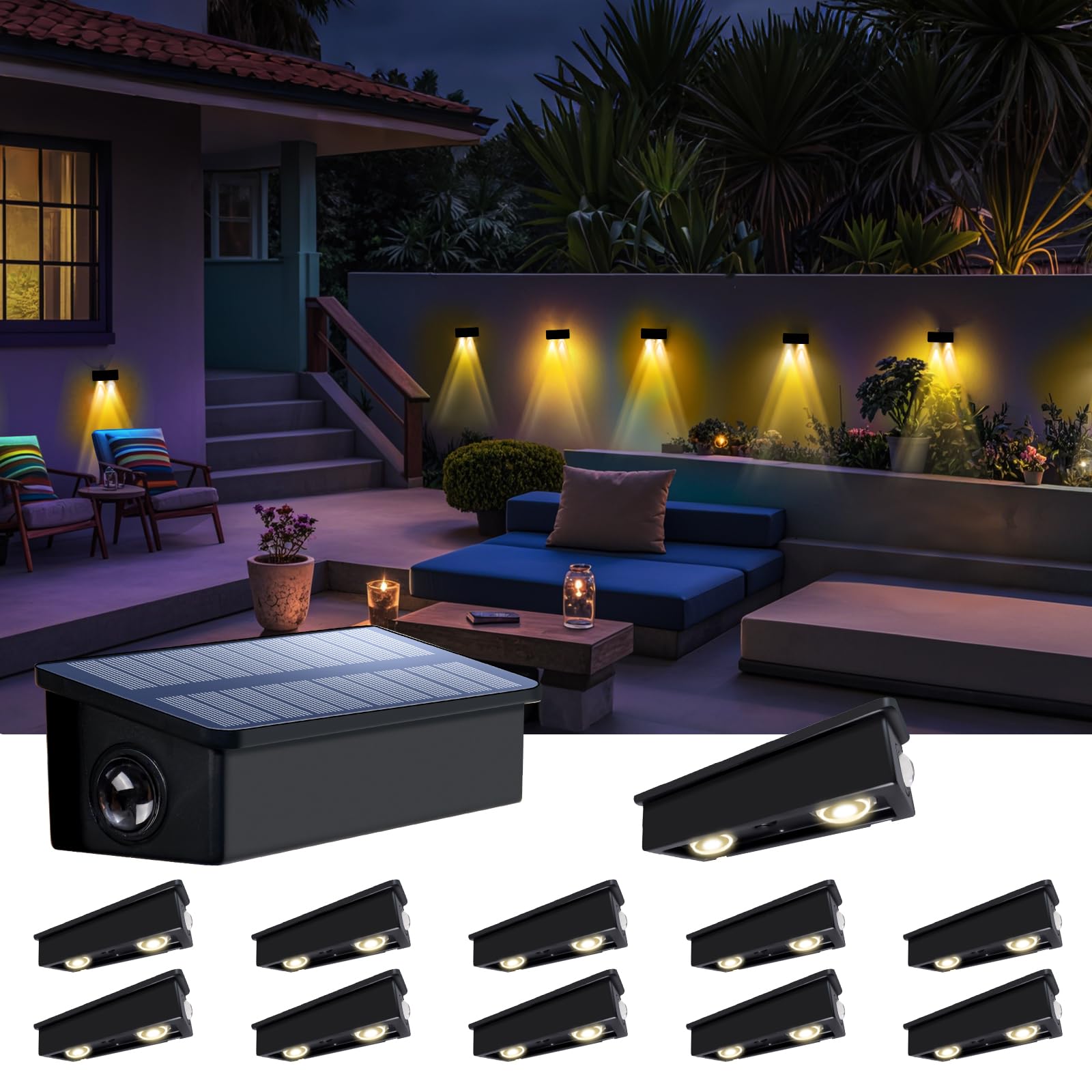 Fence Lights Solar Powered Outdoor Waterproof Outside Wall LED Landscaping Lamp 12 Pack for Yard  Deck  Patio  Rail  Garage  Pool  Balcony  Energy Efficient Warm White Safety and Ambiance Easy Install