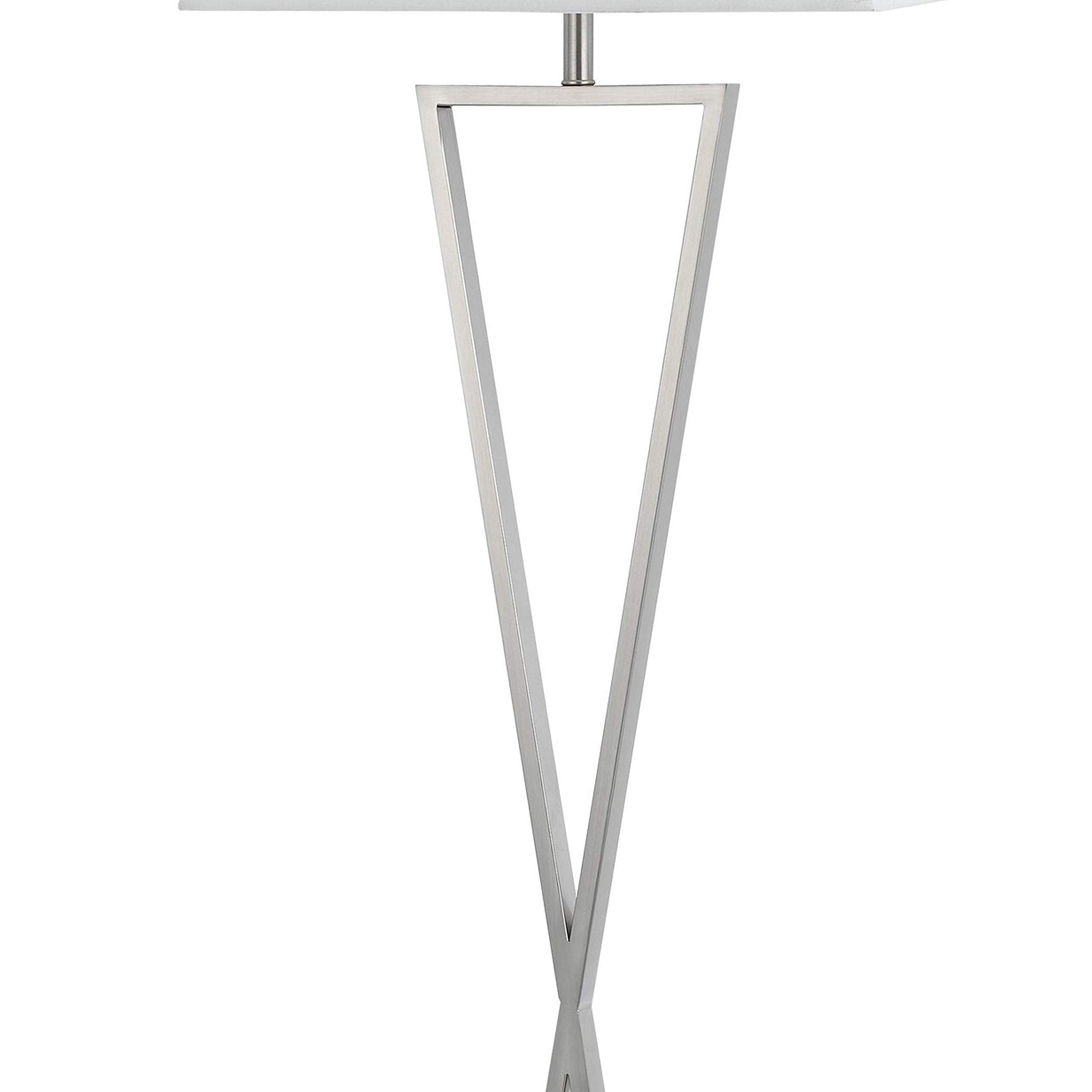 X Shaped Metal Body Floor Lamp with Rectangular Tapered Fabric Shade, White