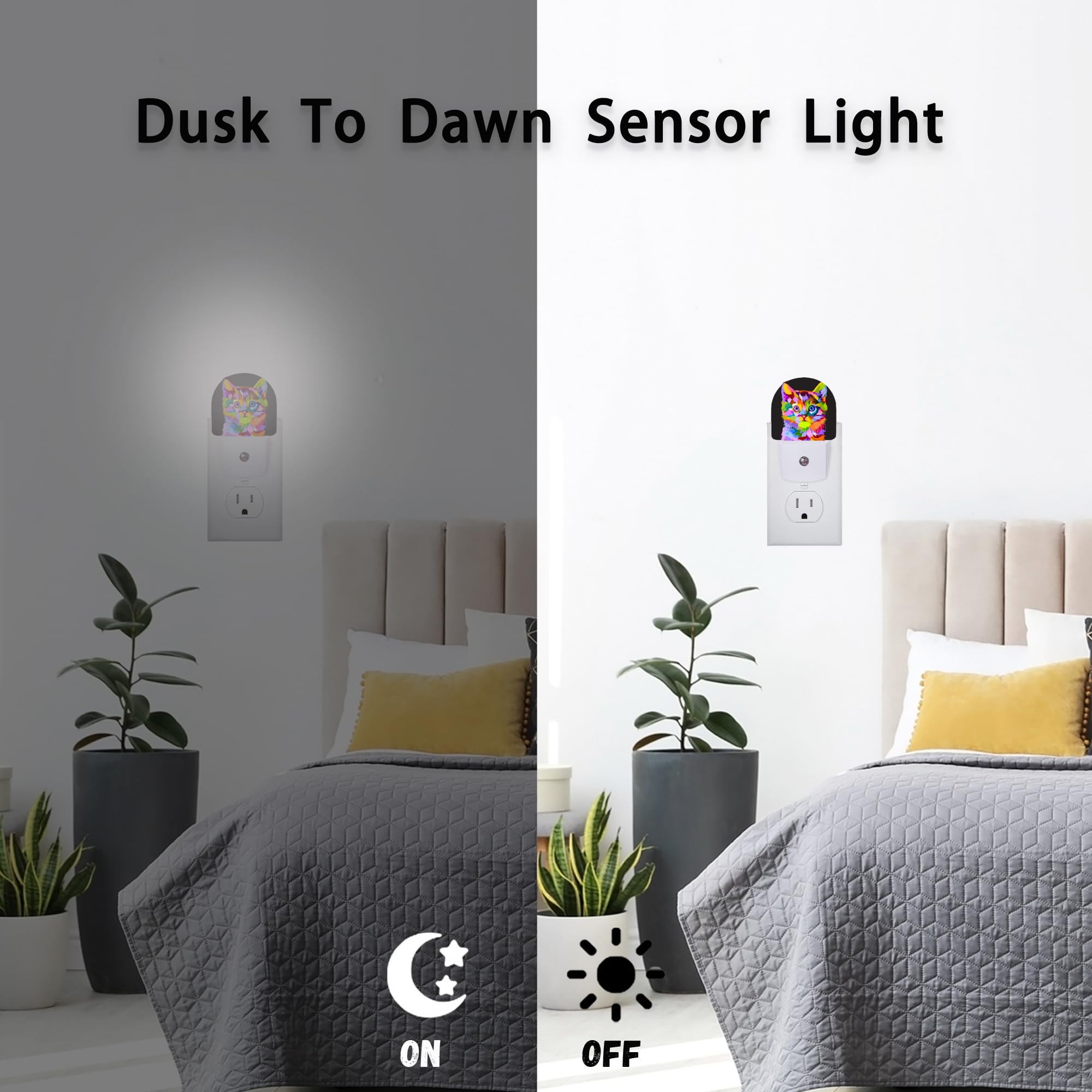 Axxitude Colorful Cute Cat Night Lights Plug Into Wall For Girls Boys Room,Night Light Led Lamp Dusk To Dawn Sensor Round Lamp F