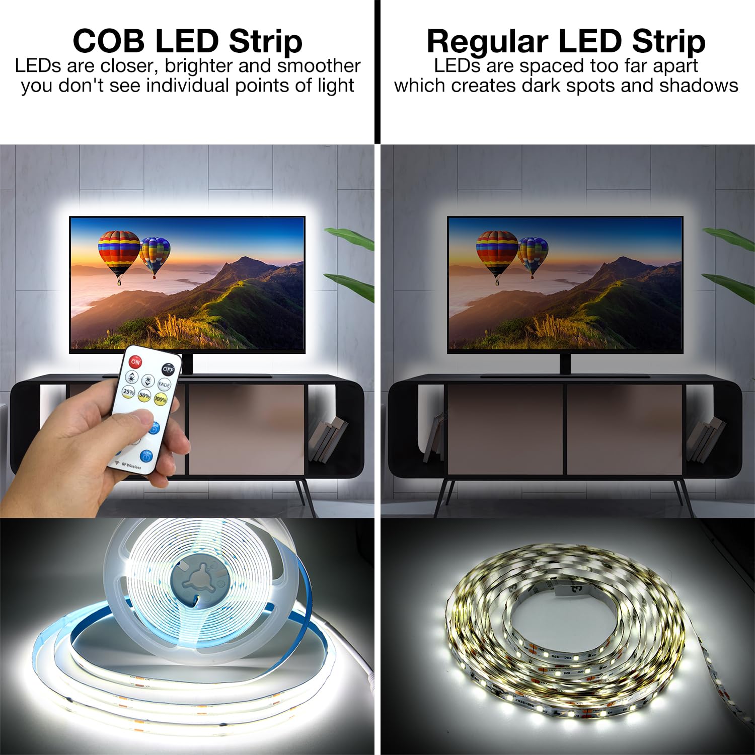 Cob Led Strip Lights, Led Light Strips With Remote And App,16.4Ft 6500K Dimmable Bright Daylight White Cob Light Strip, Adhesive