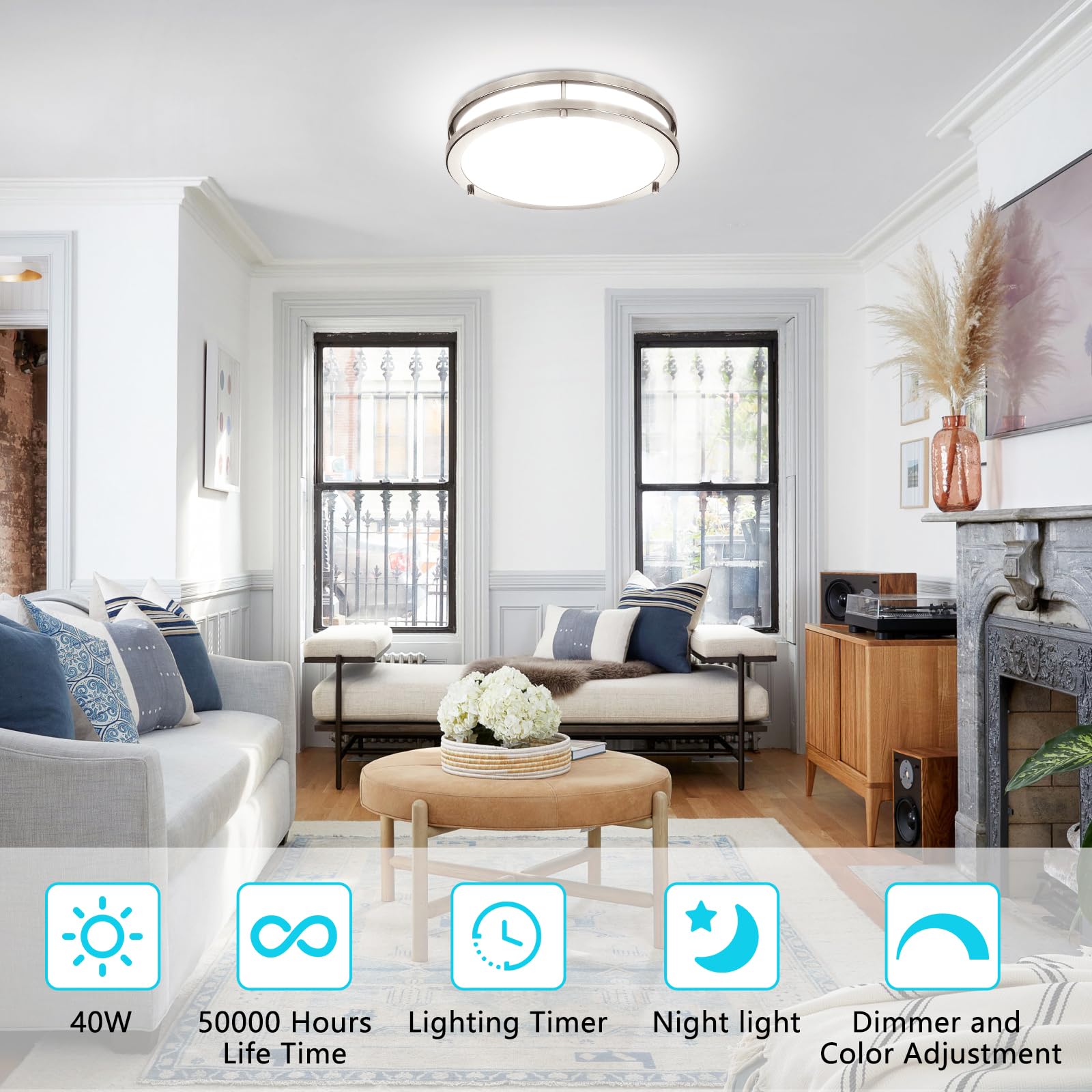 Elekeed 40W Ceiling Light With Remote, 2 Pack 13Inch Led Flush Mount Ceiling Light, Dimmable Ceiling Light Fixture For Hallway B