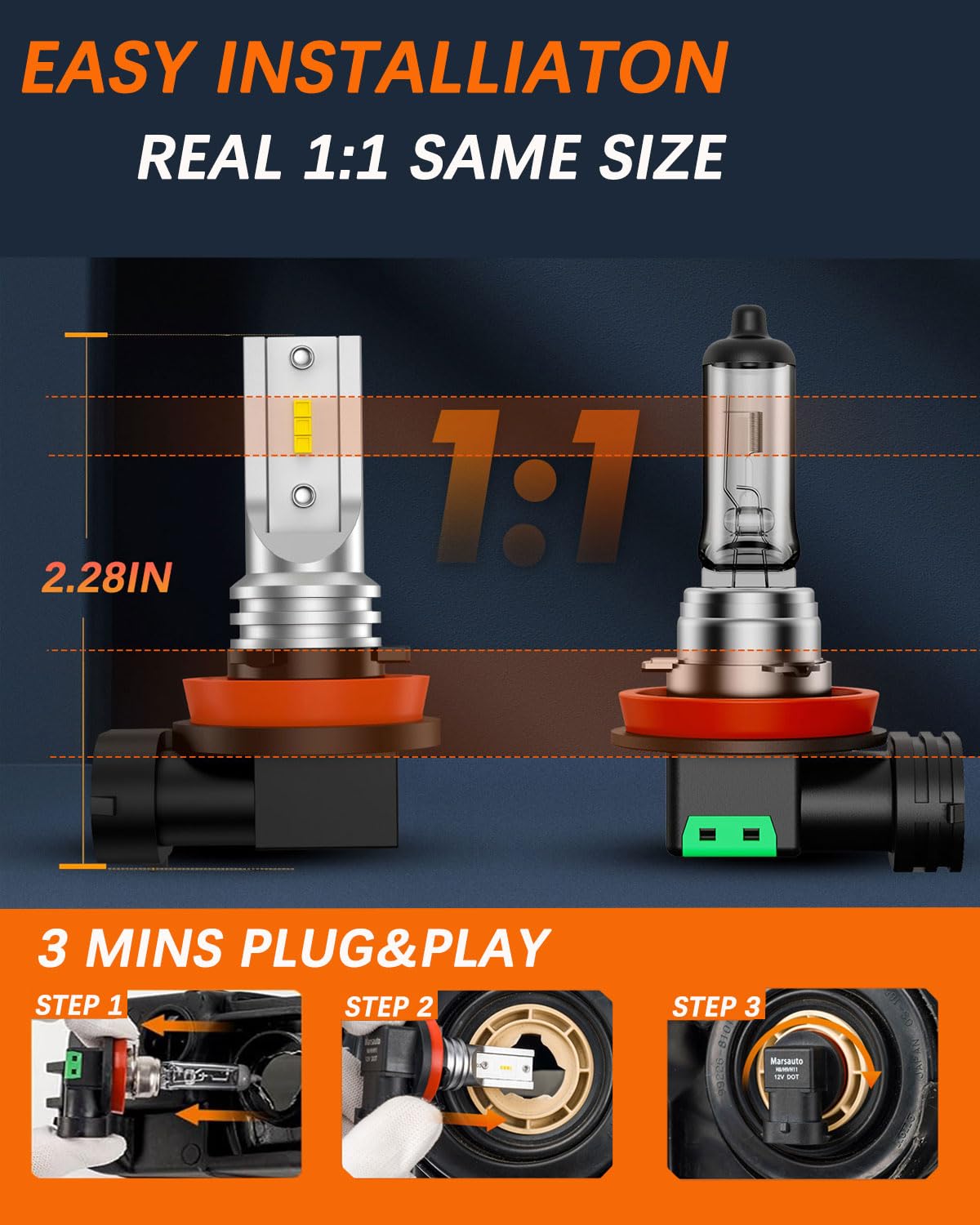 SEALIGHT H8 H16 Fog Light Bulb LED 6000K White, 400% Brightness, Plug and Play, H8/H16/H11 Model